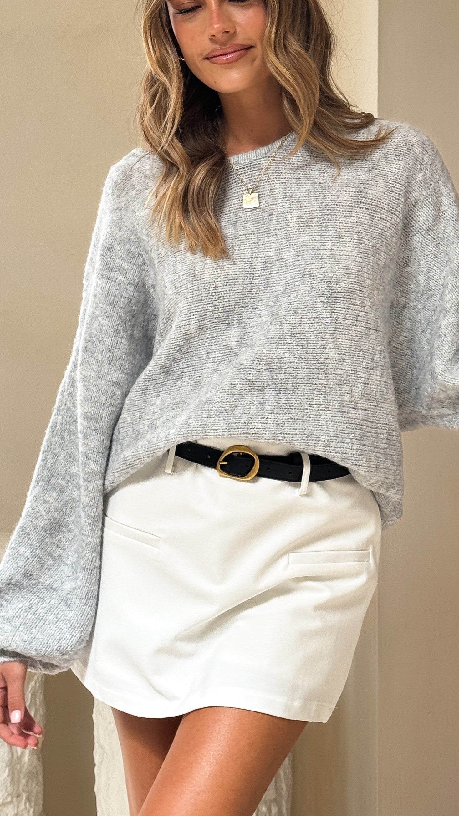 Isabella Knit Sweater for Women - Soft Grey Pullover Sweater | Cozy Winter Wear, Casual Outfit & Office Attire