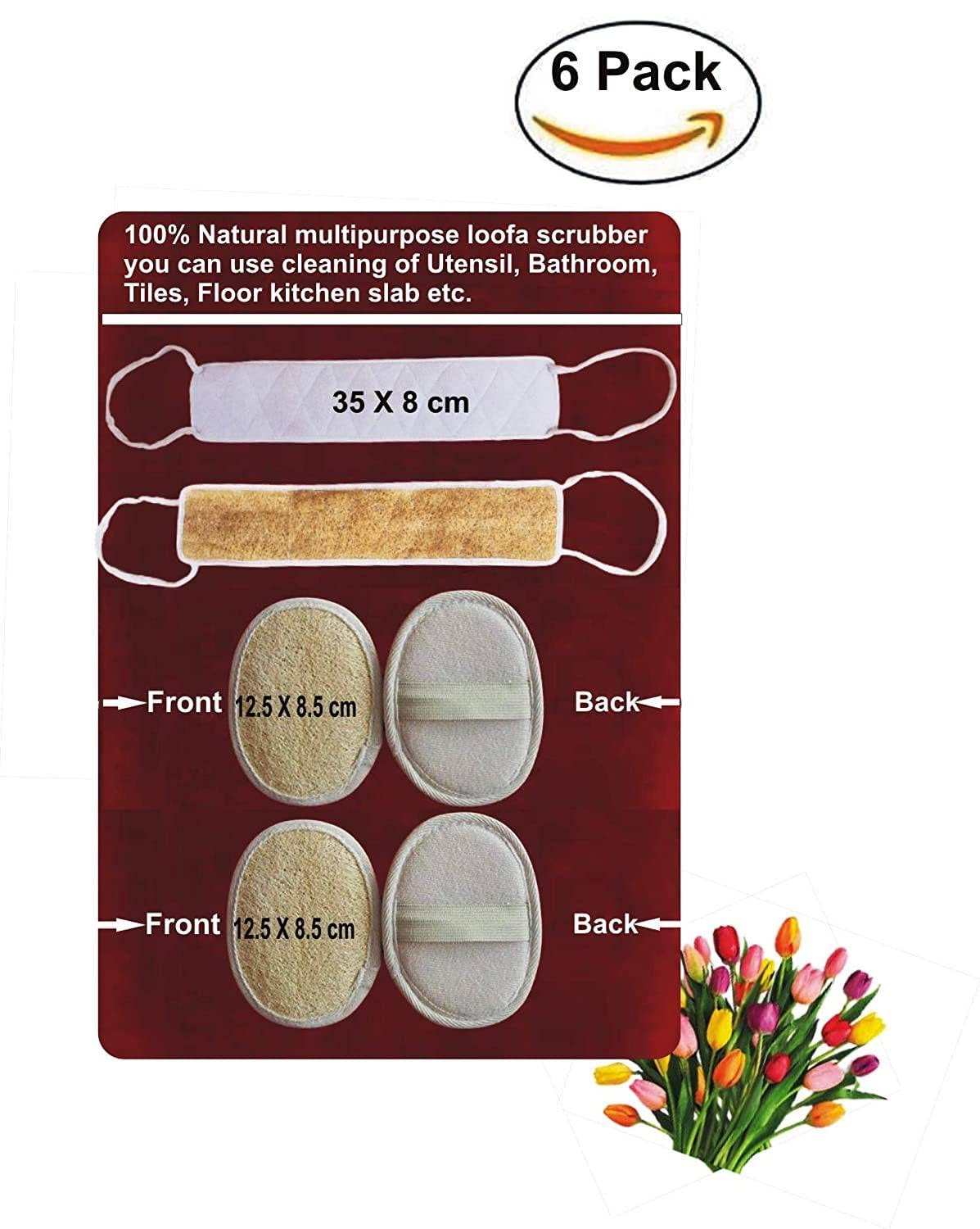 Organic Natural Loofah Sponge Set of 6 - Exfoliating Bath & Shower Scrubber, Eco-Friendly Vegetable Gourd Fiber for Skin Care, Body Wash & Spa - Perfect for Daily Exfoliation & Sensitive Skin
