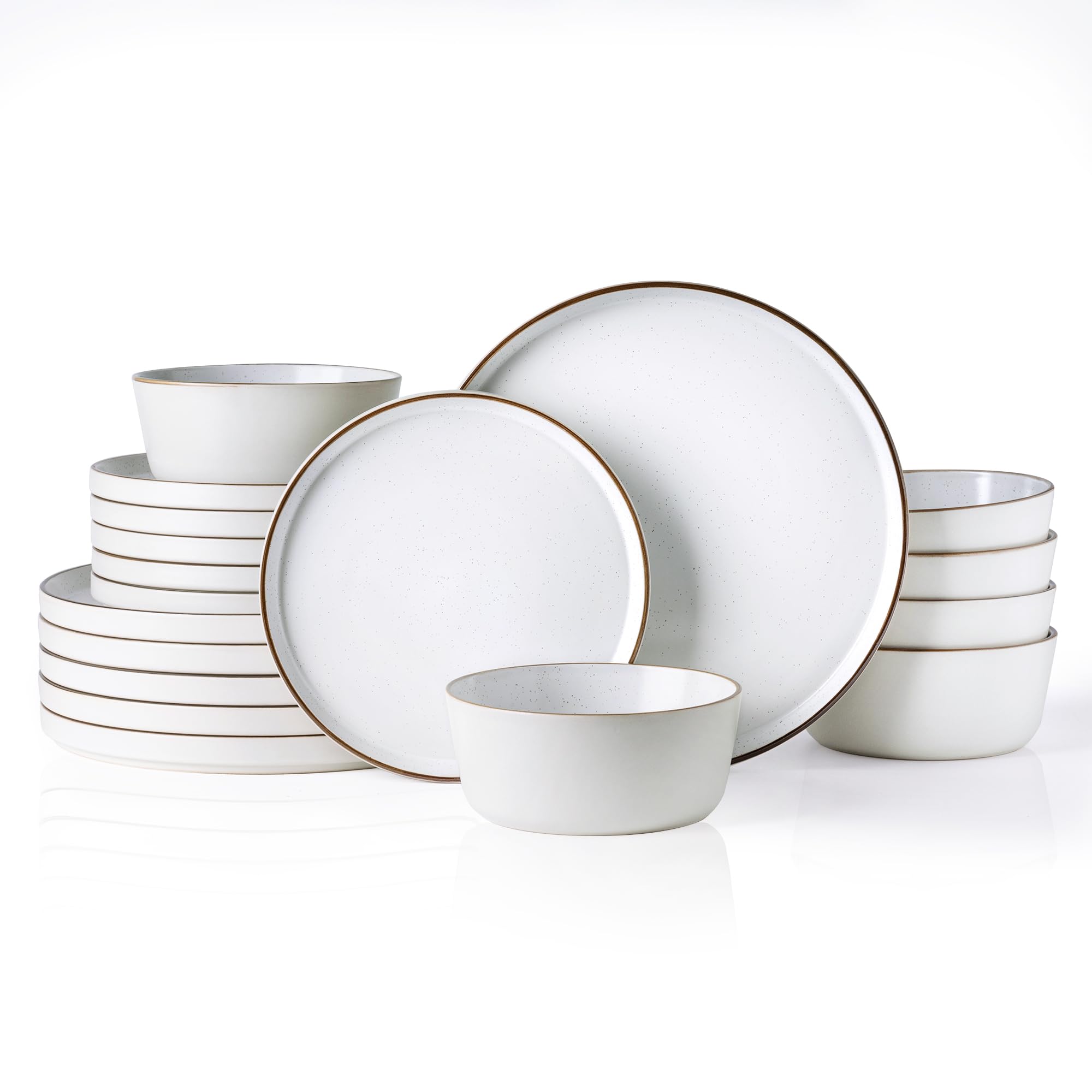 AmorArc 18-Piece Ceramic Dinnerware Set - 6 Plates & Bowls, Chip & Crack Resistant, Dishwasher & Microwave Safe for Everyday Use, Family Dinners & Entertaining Guests