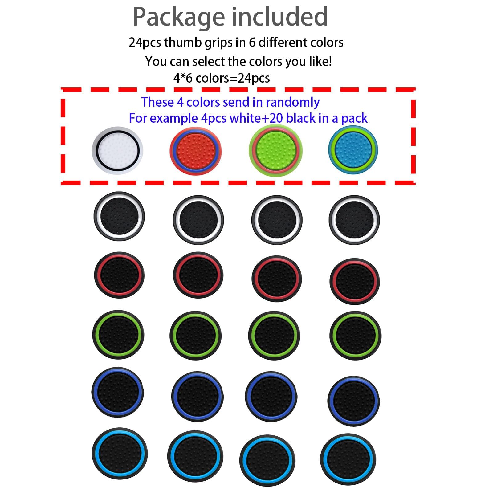 24PCS Non-Slip Silicone Analog Joystick Thumb Grip Caps for PS5, PS4, PS3, PS2, Xbox Series X/S, Xbox One, Xbox 360 & Nintendo Switch Pro Controller - Black & White - Enhance Gaming Comfort & Precision for Long Play Sessions