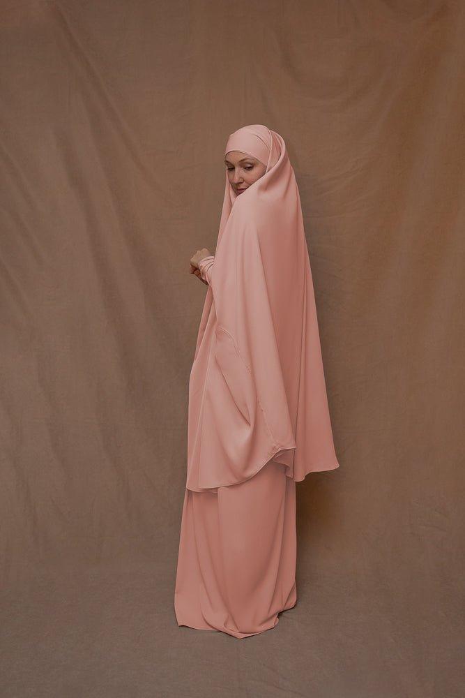 Pink Moira Prayer Umrah Gown with Niqab - Modest Islamic Abaya for Women | Perfect for Hajj, Umrah & Daily Prayers