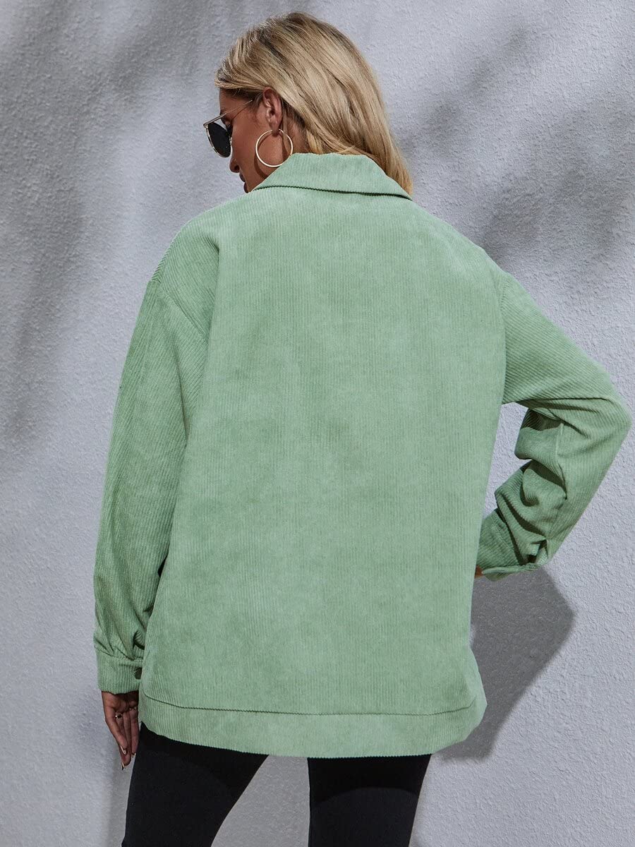 TINMIIR Women's Corduroy Drop Shoulder Coat with Flap Detail - Mint Green, Size X-Large | Stylish Winter Outerwear for Casual & Office Wear