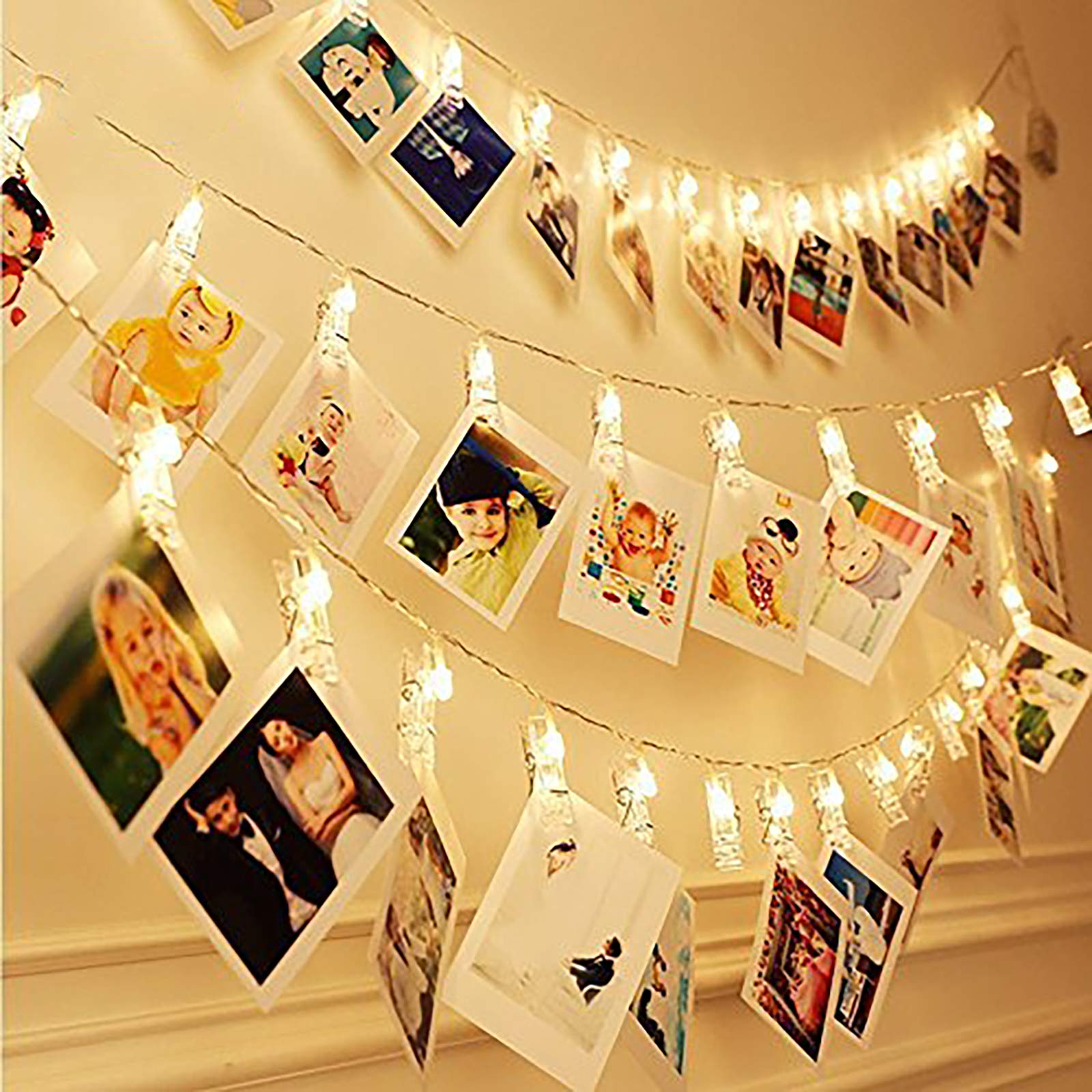 HiSayee Waterproof LED Photo String Lights - 20 Clips, Battery Powered Fairy Twinkle Lights for Wedding, Party, Christmas Decor - Hang Photos, Cards & Artwork (7.2 Ft, Warm White) - Perfect for Bedroom, Garden, Nursery & DIY Home Decoration