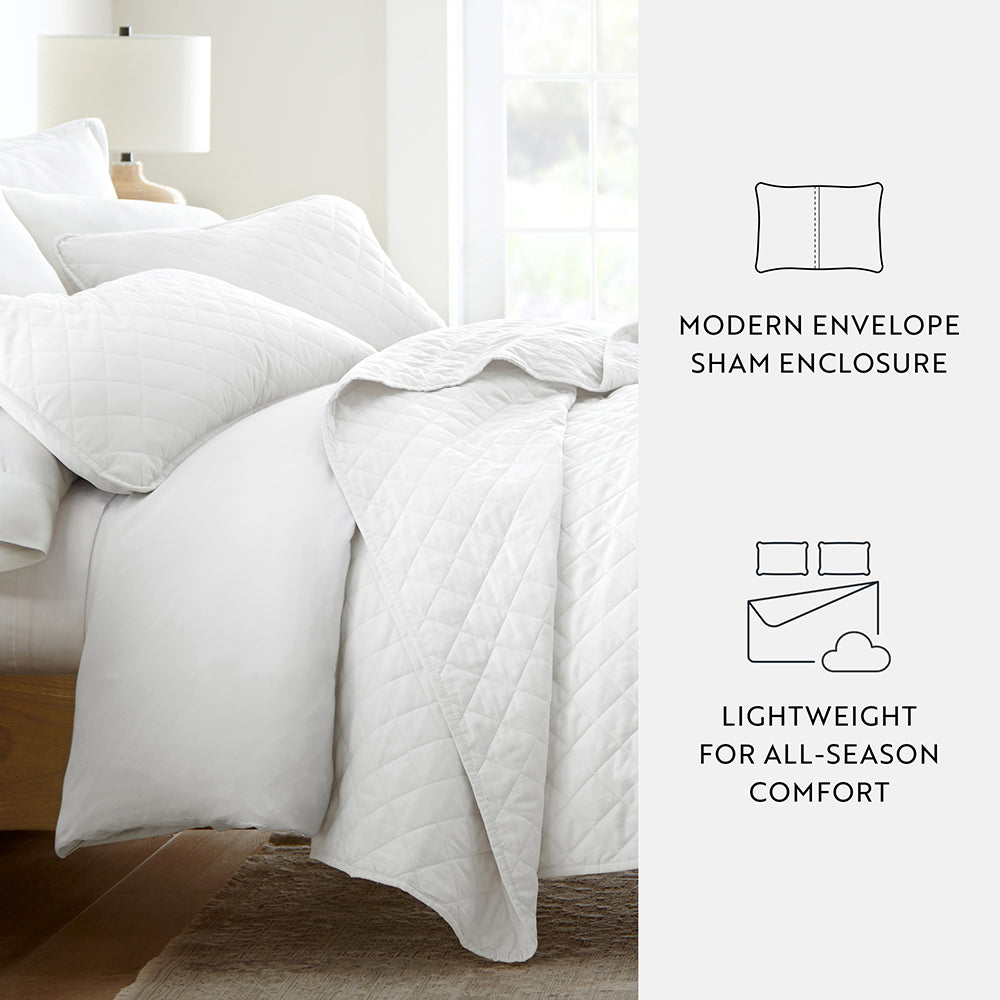 3 Piece Diamond Stitch Quilted Coverlet Set - Queen Size Bedspread with Matching Pillow Shams - Luxury Soft Microfiber Bedding for Cozy Bedroom Decor (Perfect for Master Bedroom, Guest Room & Dorm)
