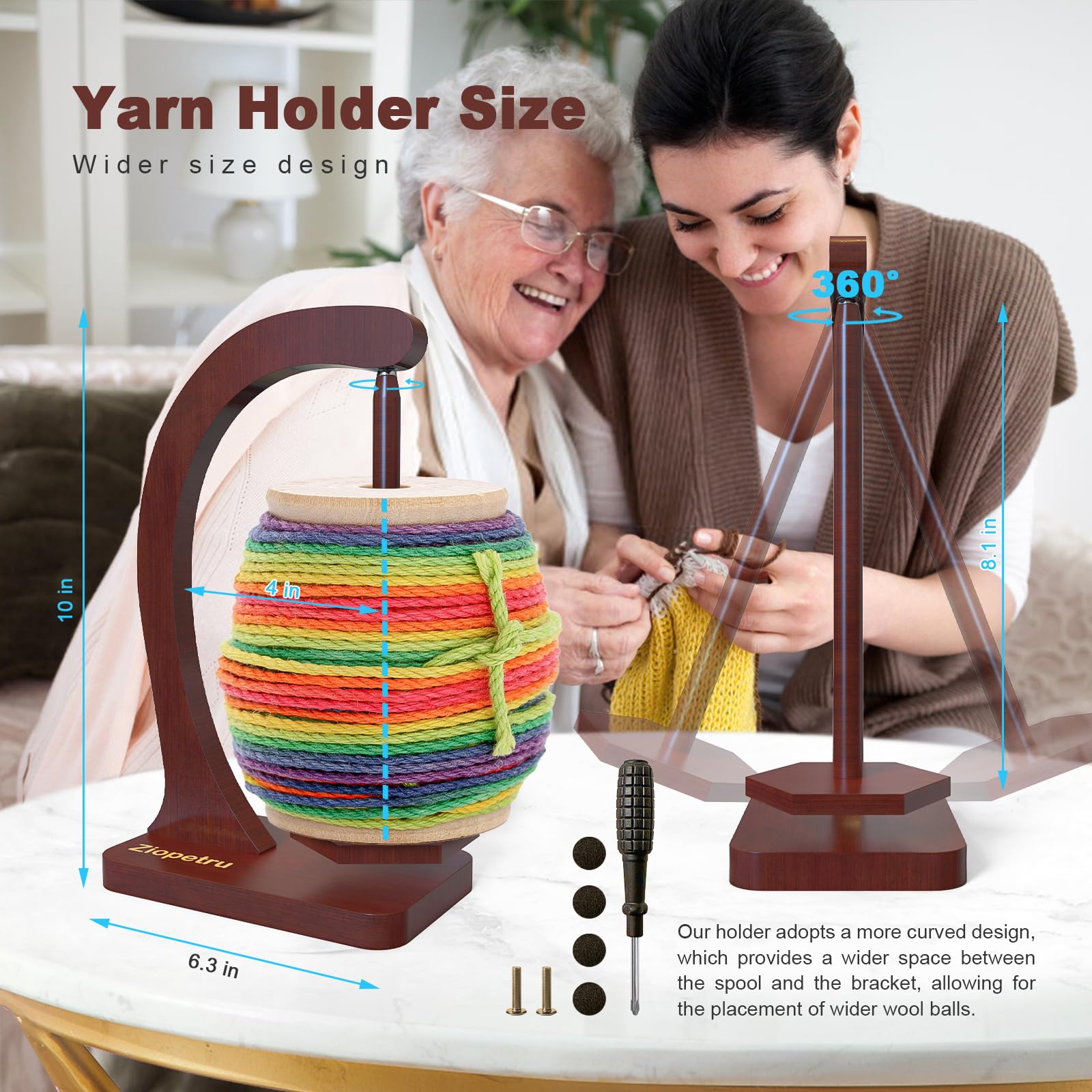 Ziopetru Wooden Magnetic Yarn Holder for Knitting & Crocheting - Anti-Slip Yarn Spinner with Sturdy Base | Perfect Gift for Knitters & Crochet Lovers | Ideal for Home Crafting, DIY Projects & Relaxing Hobbies