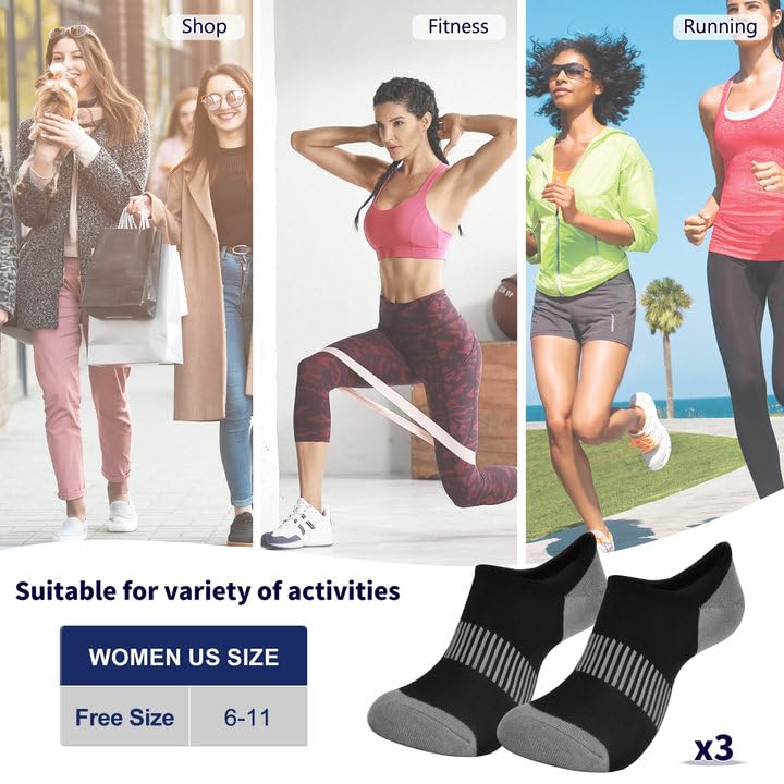 Women's No Show Socks - Breathable Cotton Low Cut Invisible Ankle Socks with Non-Slip Grip (Size 6-11) - Perfect for Sneakers, Loafers & Casual Shoes