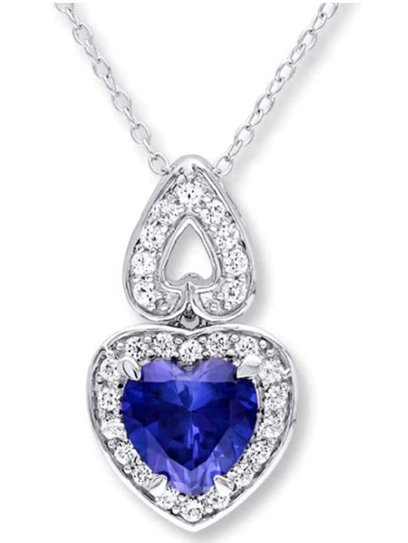 1.50 CT Heart Cut Blue Sapphire & Diamond Halo Pendant Necklace - 14K White Gold Plated 925 Sterling Silver - ForeverJewelryHub - Perfect for Anniversaries, Valentine's Day & Special Occasions