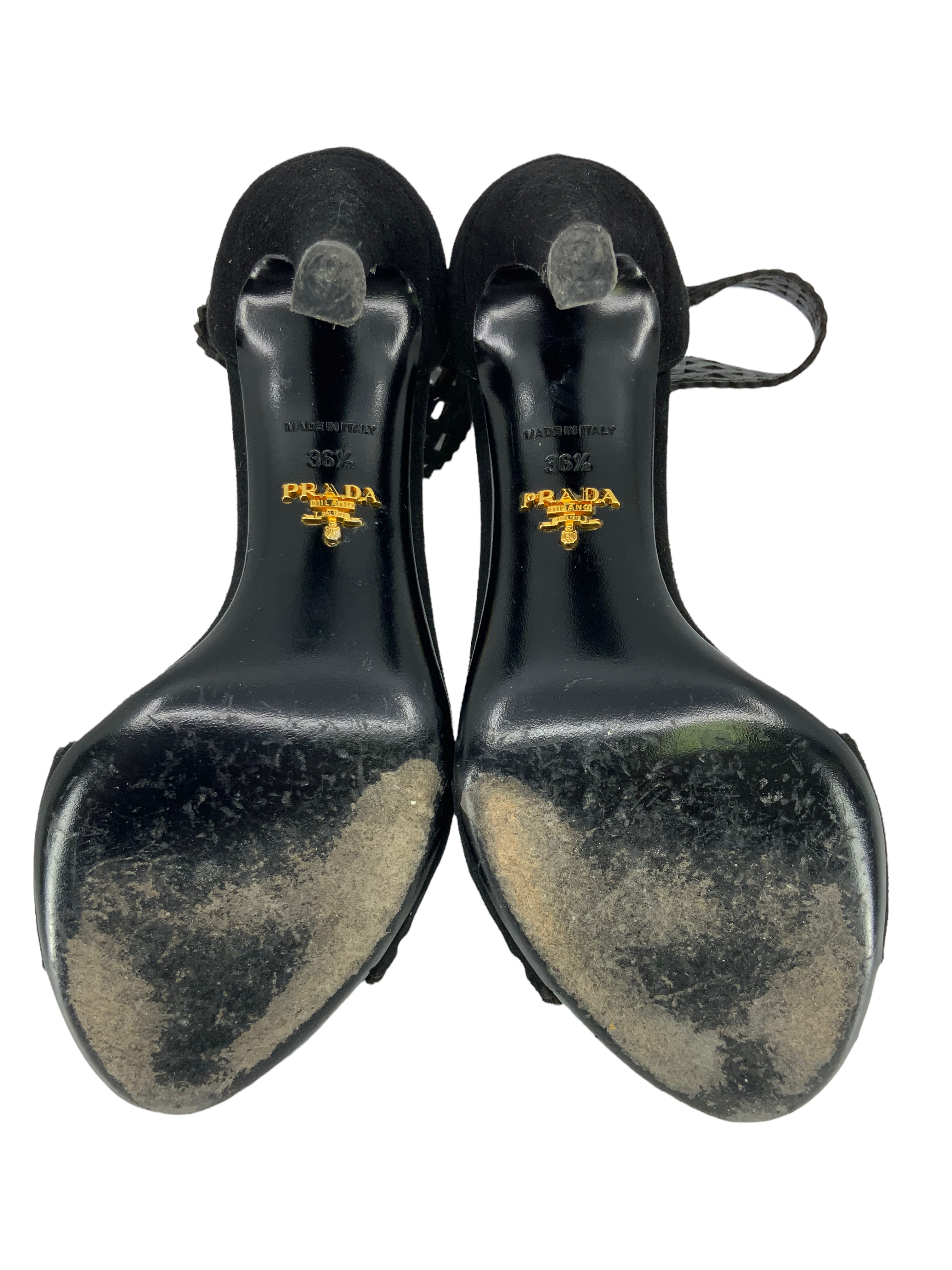 Prada Camoscio Suede Laser Cut Sandals Women's Size 6.5 - Luxury Designer Summer Shoes for Weddings, Parties & Beach Vacations