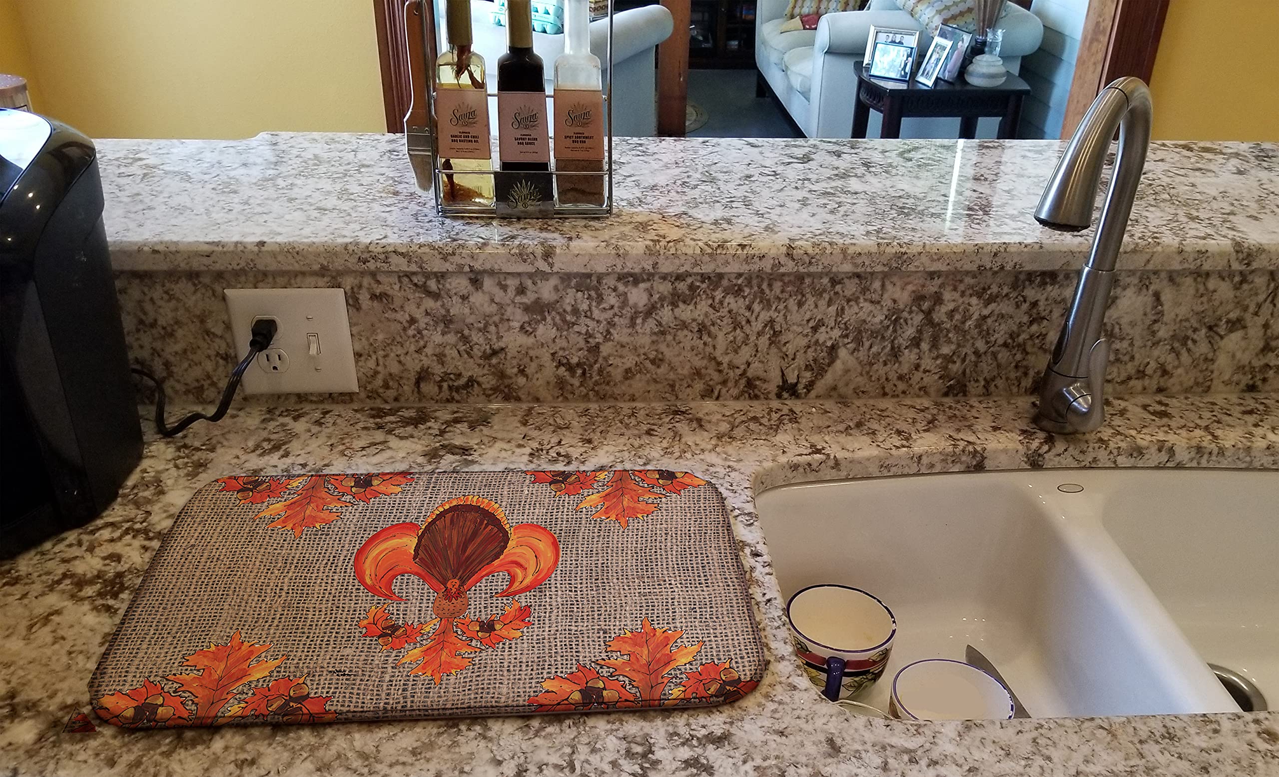 Thanksgiving Turkey Dish Drying Mat - Absorbent Kitchen Counter Pad 14x21