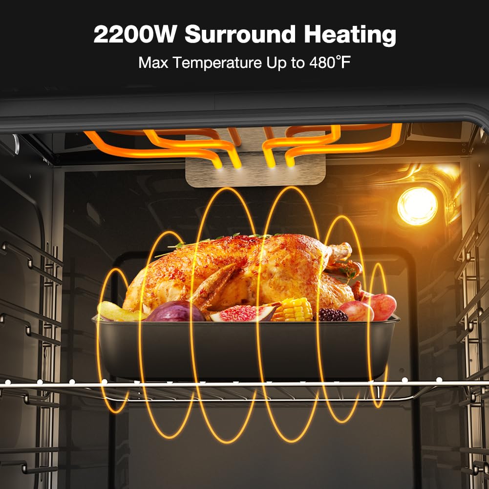 24 Inch Single Wall Oven - ETL Certified Built-in Electric Oven with 5 Cooking Functions, 2.79 Cu. Ft. Capacity, Mechanical Knob Controls & Black Tempered Glass Finish - Perfect for Modern Kitchens, Baking, Roasting and Family Cooking