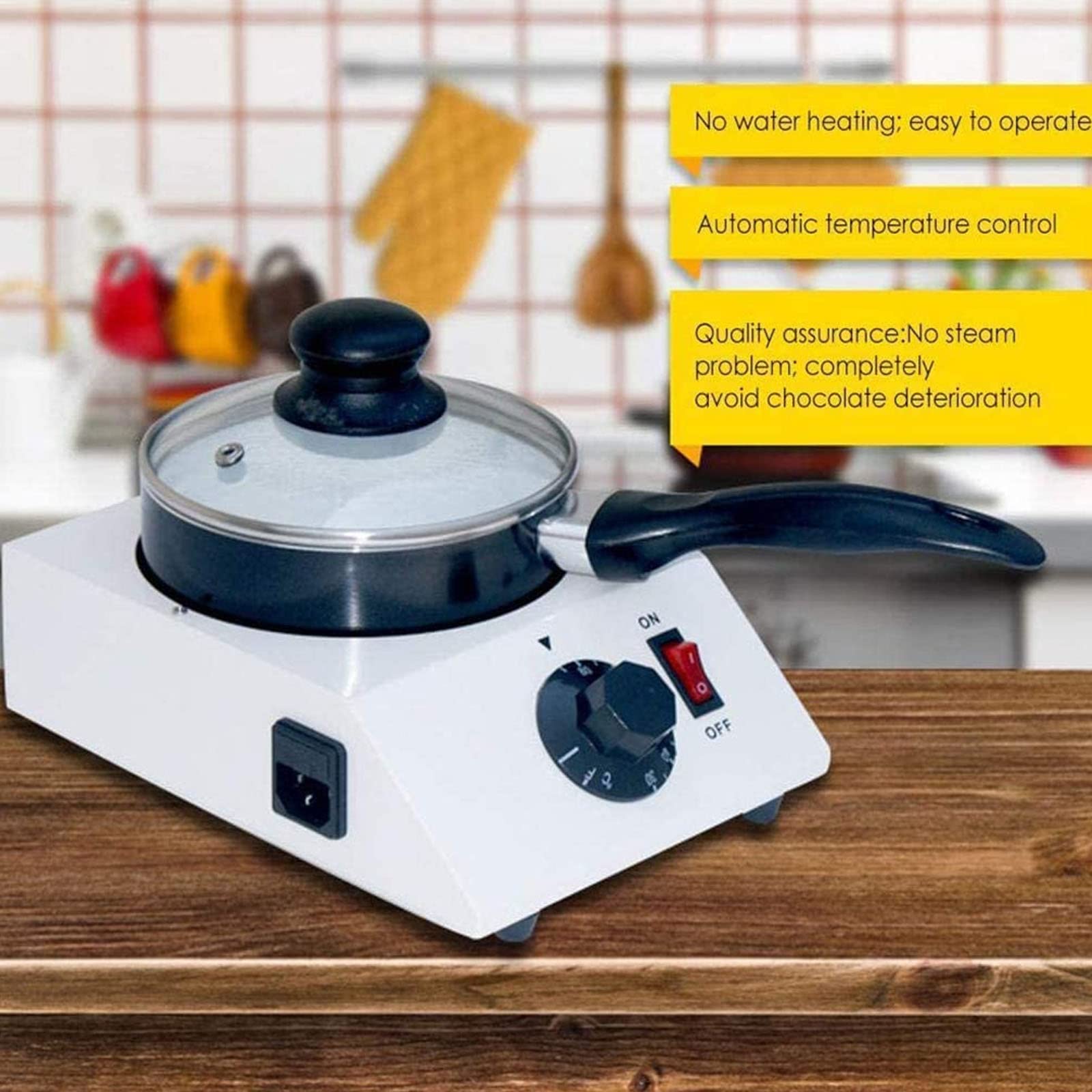 40W Electric Chocolate Melting Pot - Tempering Machine with Adjustable Temperature 30℃~80℃ for Candy, Butter & Cheese - Perfect for Home Baking, DIY Desserts & Fondue Parties