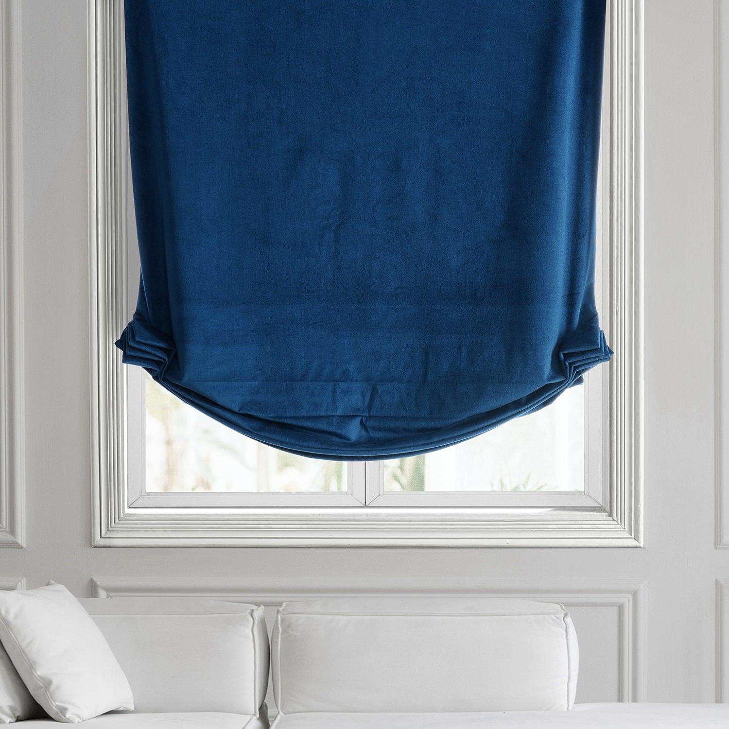 Union Blue Signature Velvet Roman Shade - Elegant Blackout Window Treatment for Living Room & Bedroom - Perfect for Home Decor & Light Control