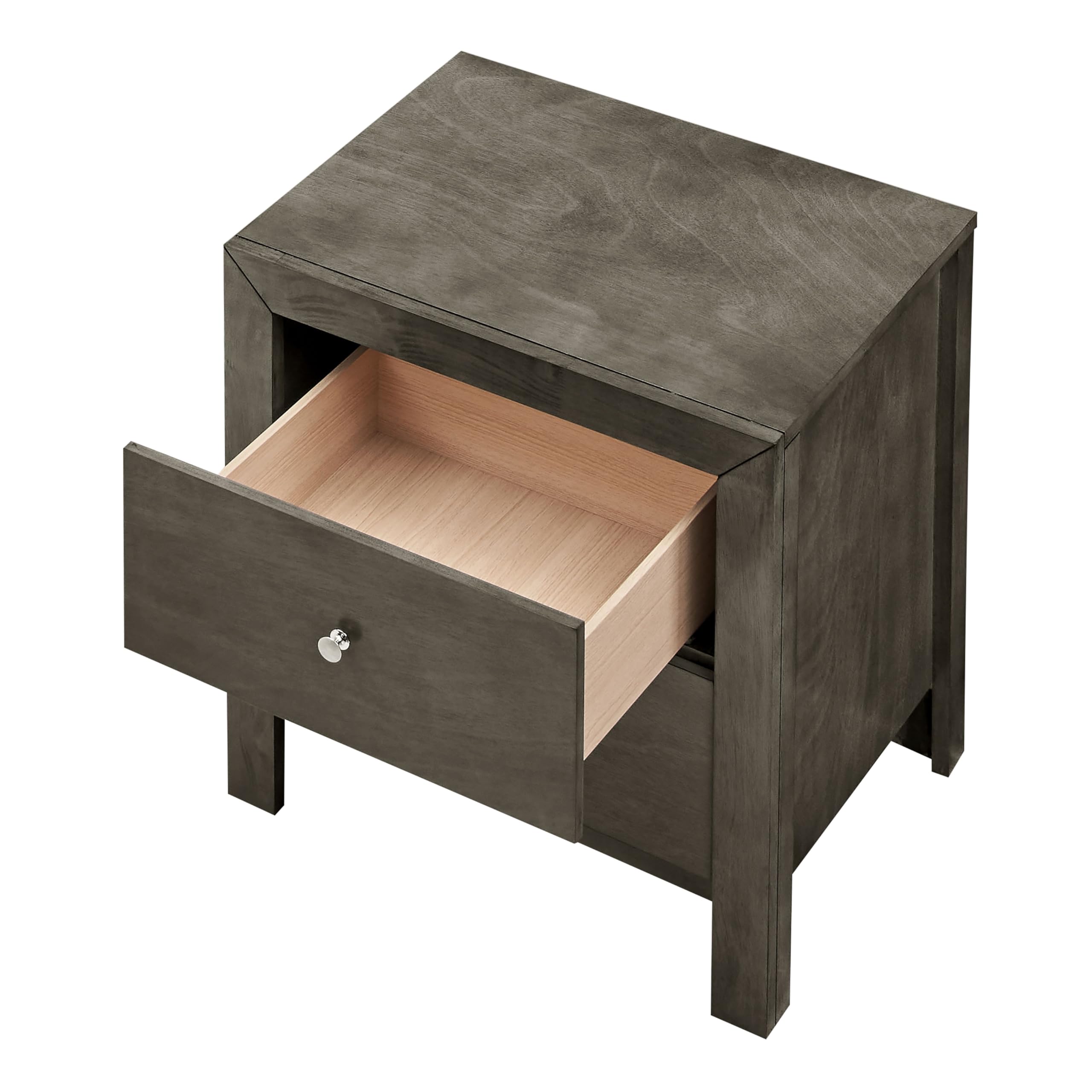 **Burlington 2-Drawer Wood Nightstand - Grey Stained Solid Wood Bedside Table for Bedroom, Living Room & Guest Room**