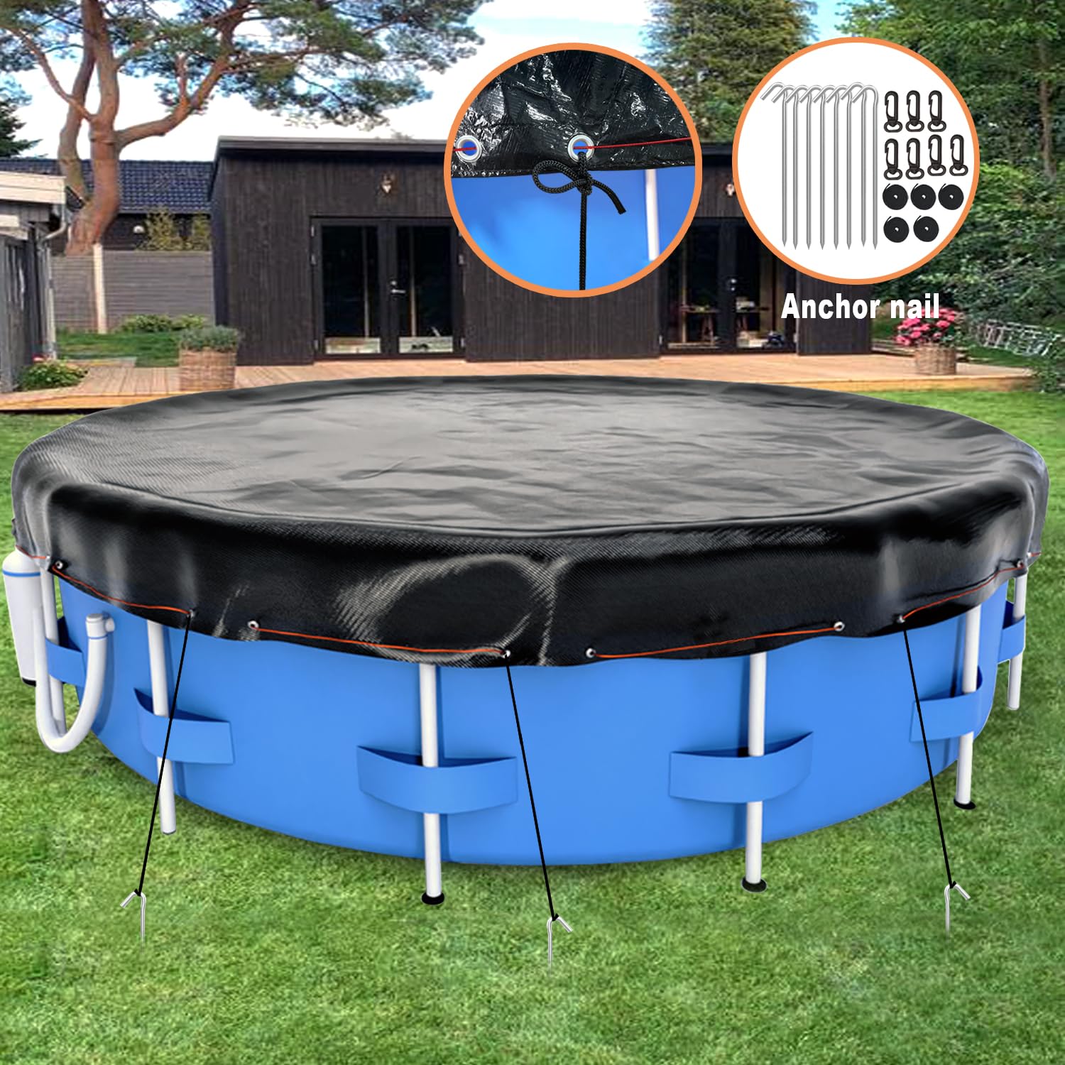 28ft Round Solar Pool Cover for Above Ground Pools - Heavy Duty Winter & Summer Protection with Winch & Cable - Waterproof, Dustproof, UV Resistant - Ideal for Swimming Pool Maintenance & Seasonal Protection