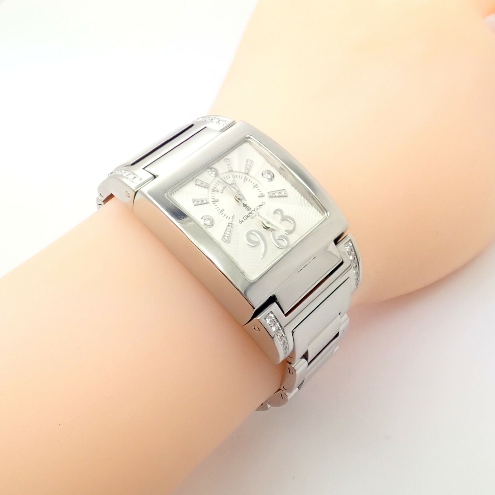 Luxury De Grisogono Stainless Steel Diamond Ladies Dual Time Watch - Elegant Women's Fashion Timepiece for Business & Travel
