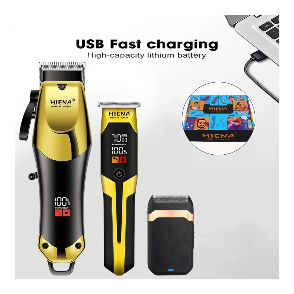 Professional Hair Clippers for Men & Women - HIENA Salon-Grade Cordless Hair Cutting Machine 3-Piece Set with USB Charging - Perfect for Home Haircuts, Beard Trimming & Pet Grooming
