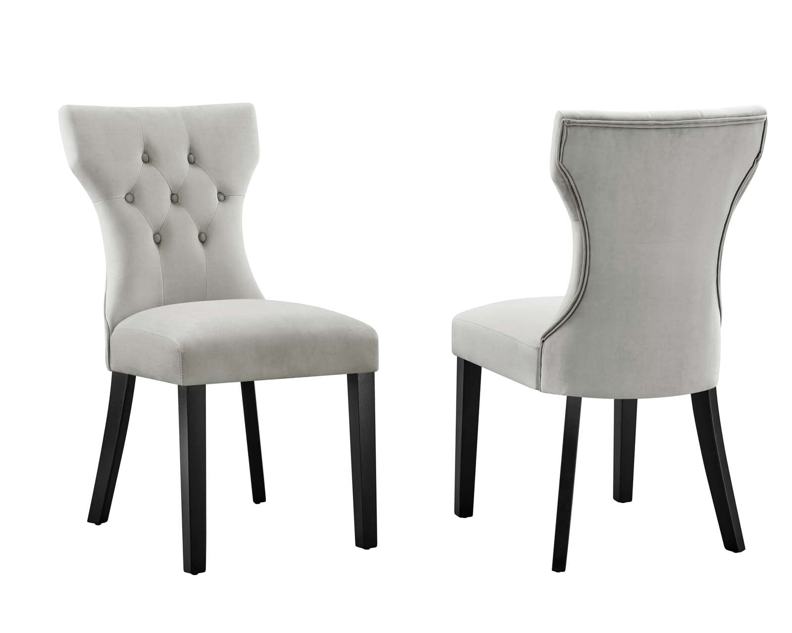 Modway EEI-5014-LGR Silhouette Performance Velvet Dining Chairs - Set of 2, Light Gray - Modern Velvet Upholstered Side Chairs for Dining Room, Kitchen, Restaurant & Office - Comfortable & Stylish Seating Solution