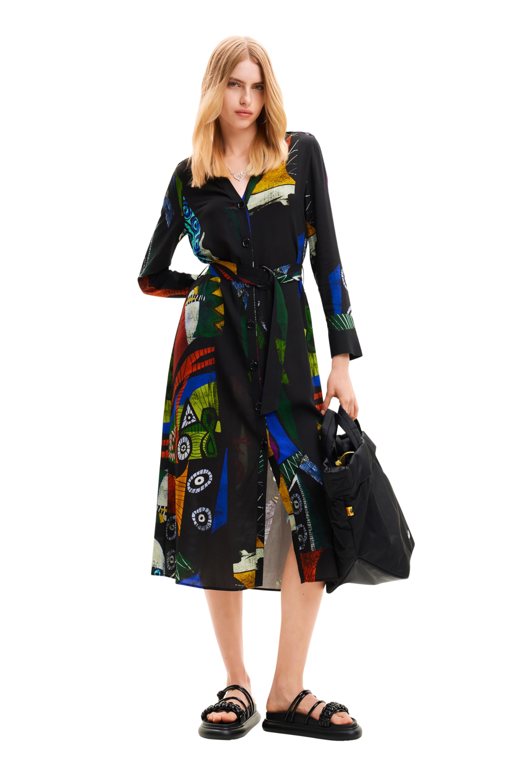 Desigual Women's Long Sleeve Dress - Elegant Floral Print Maxi Dress for Casual Wear, Office & Special Occasions