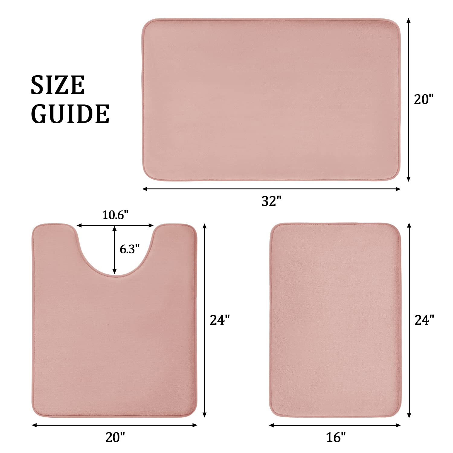 YIHOUSE 3-Piece Memory Foam Bathroom Rug Set - Non-Slip, Super Absorbent, Soft & Machine Washable Bath Mats for Sink, Tub, Shower & Toilet - Perfect for Bathroom Safety & Comfort (Pink)