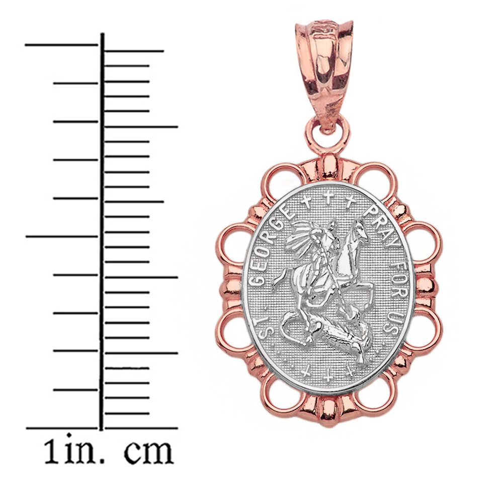 10K Two-Tone Rose Gold St. George Religious Charm Oval Pendant Necklace - Prayer Jewelry for Women, Gift for Baptism, First Communion & Spiritual Protection