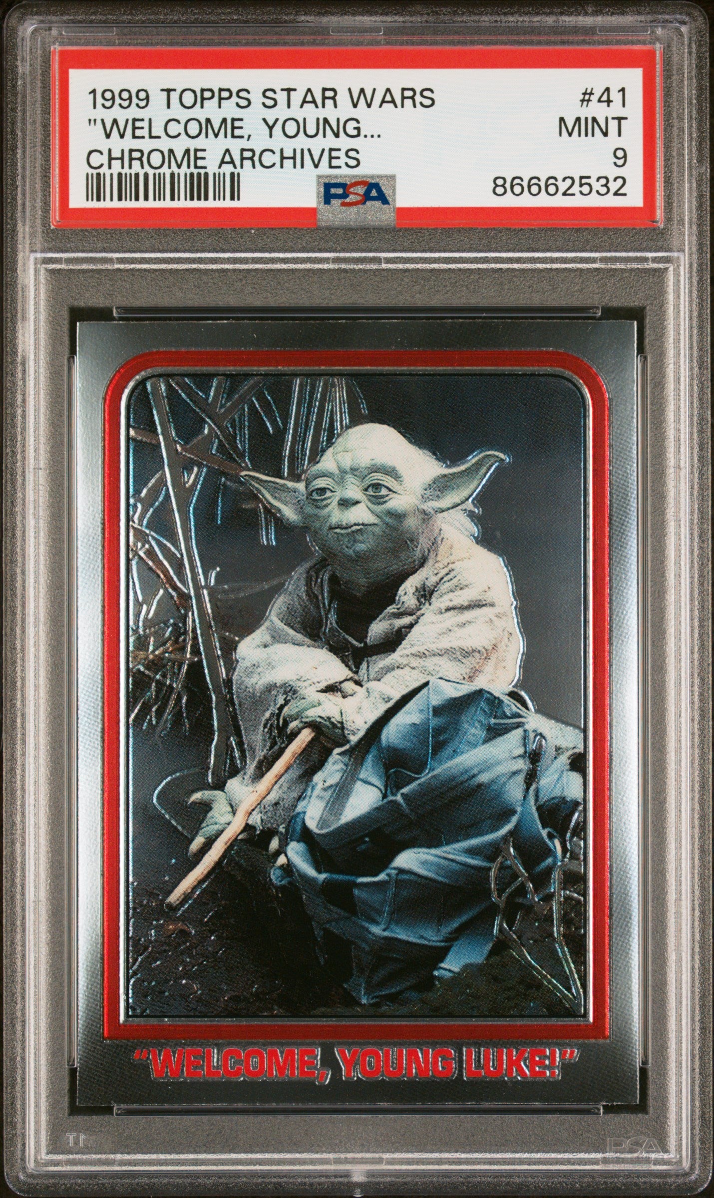 1999 Topps Chrome Star Wars Chrome Archives #41 PSA 9 Graded Card - Welcome, Young Skywalker - Collectible Trading Card for Star Wars Fans & Memorabilia Collectors - Perfect for Display, Gifts, and Investment