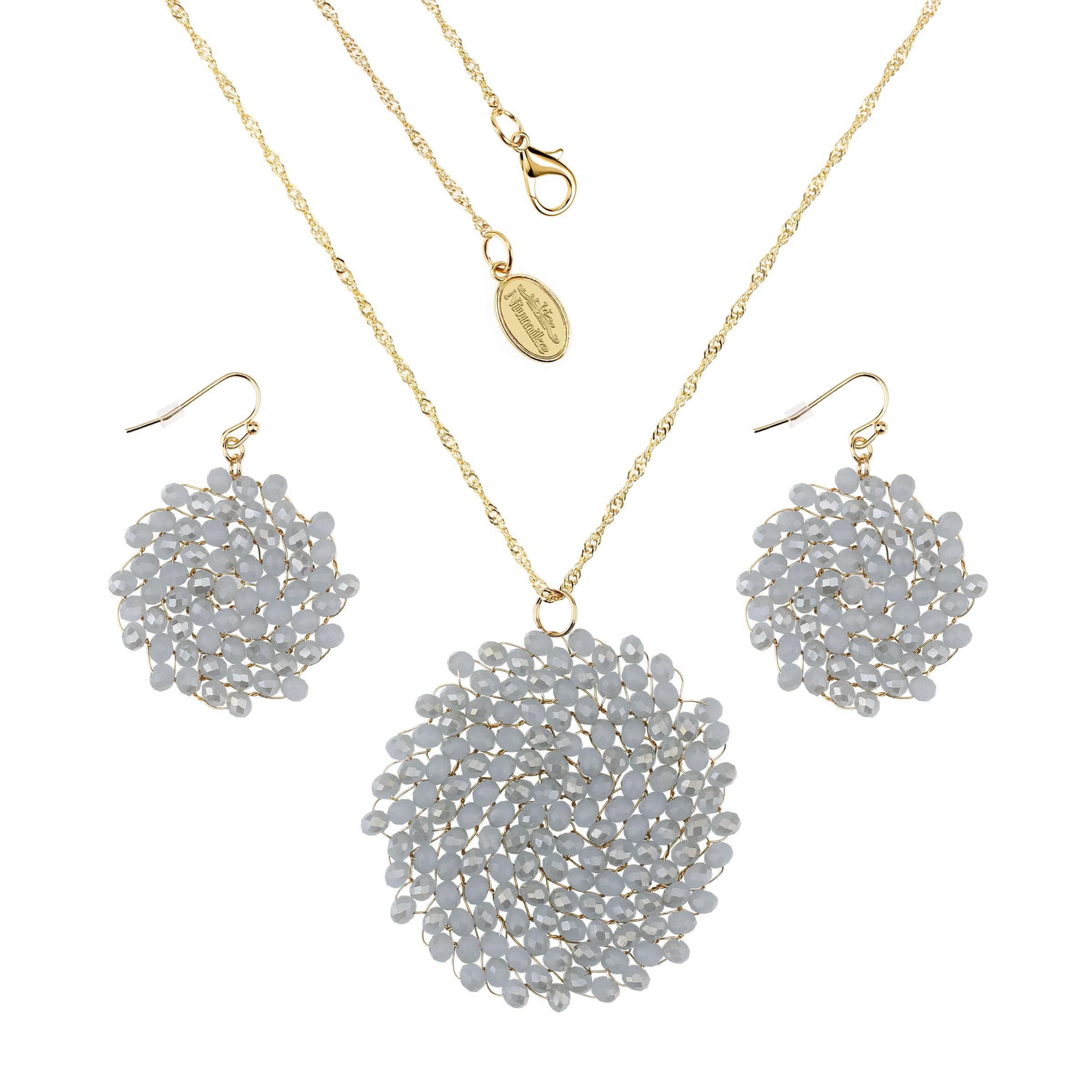 Niumike Handmade Crystal Circle Pendant Necklace and Earring Set for Women - Elegant Prom Jewelry Set with Gift Box - Perfect for Parties, Weddings, and Special Occasions