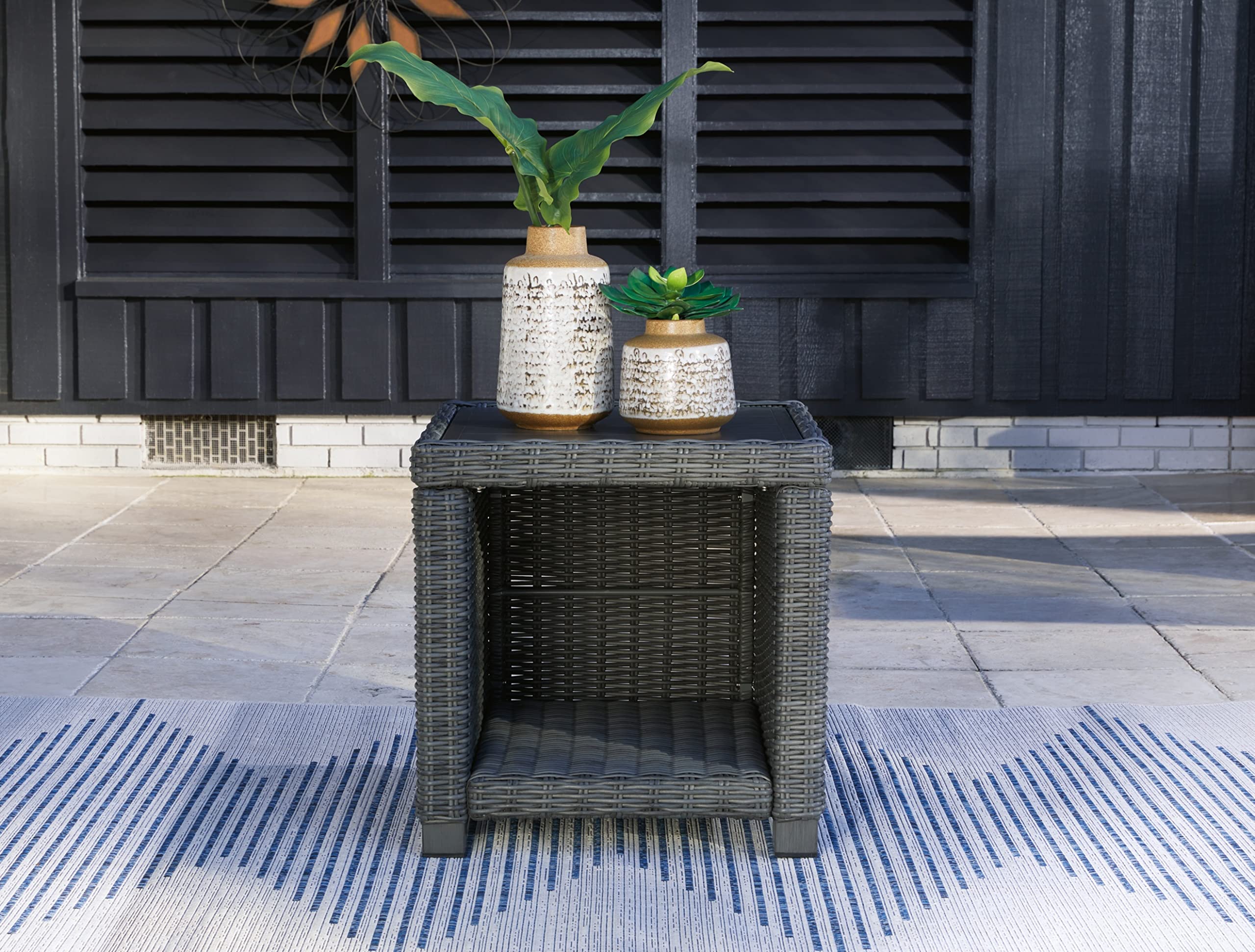 Ashley Elite Park Outdoor Wicker Patio End Table - Weather-Resistant Gray Side Table for Garden, Poolside & Patio Furniture Set