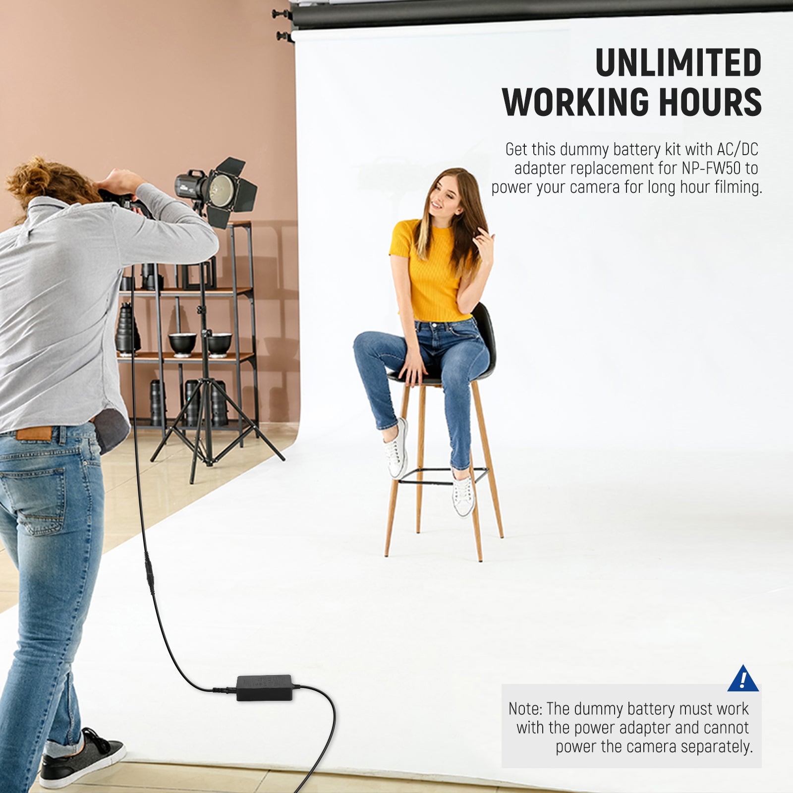 NEEWER NP-FW50 Coupler Dummy Battery for Sony Cameras - Power Adapter for Continuous Shooting, Vlogging, and Studio Photography