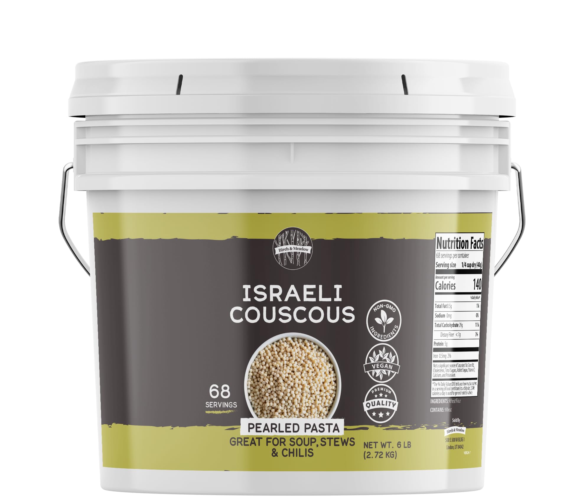 Premium Israeli Couscous 1 Gallon - Non-GMO, Kosher Certified for Salads, Soups & Mediterranean Dishes | Bulk Pantry Staple for Meal Prep & Healthy Cooking
