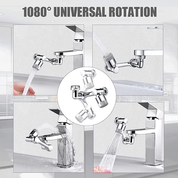 1080 Degree Premium Universal Swivel Faucet Extender - Rotatable Robotic Arm Attachment for Kitchen & Bathroom Sinks - Brass Modern Design - Essential Home Upgrade (Perfect for Washing Dishes, Filling Pots & Handwashing)