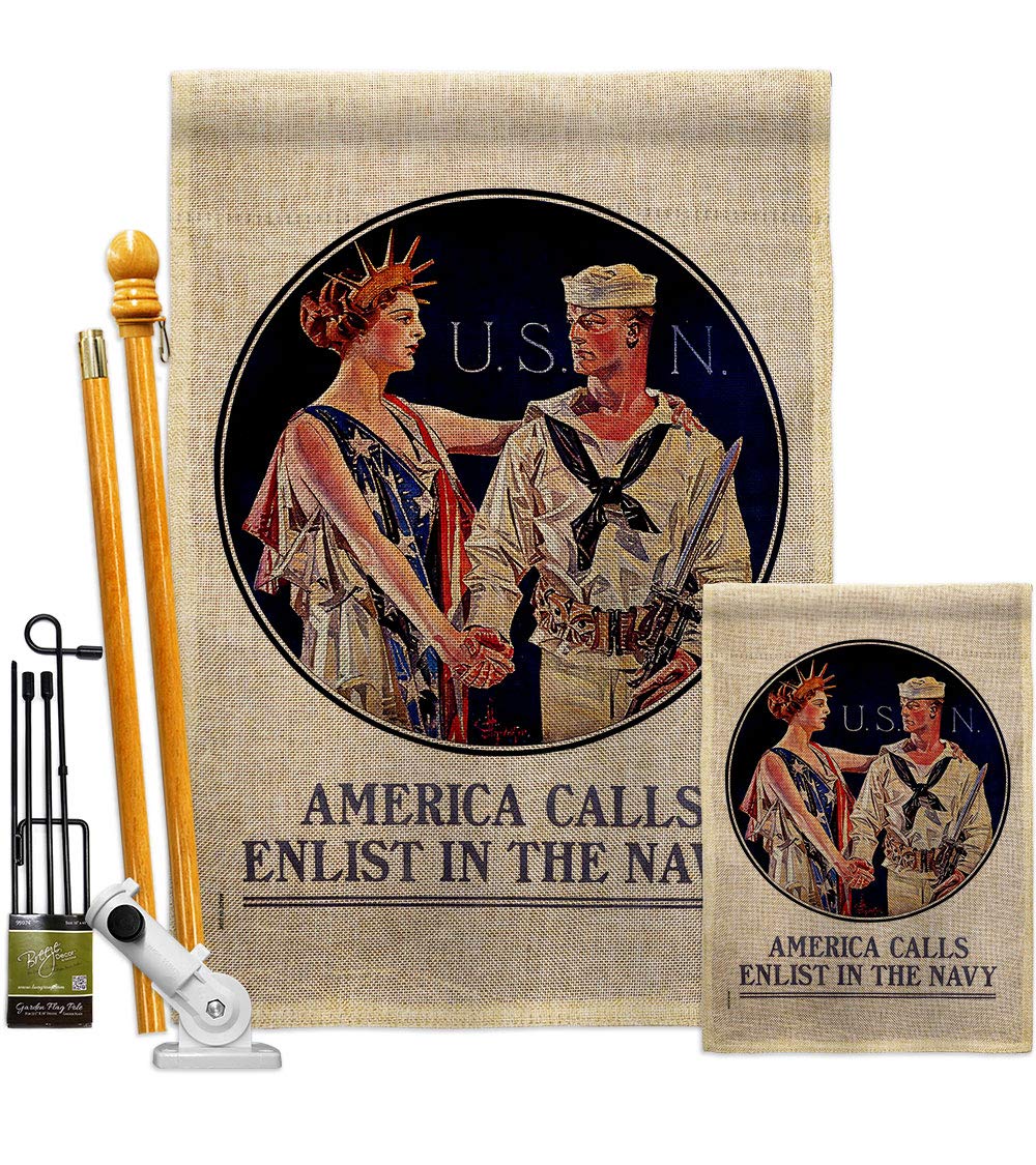 Double-Sided 28x40 Inch US Navy Seabee Burlap Garden House Flag Kit - Patriotic Military Veteran Yard Banner, Made in USA - Perfect for Memorial Day, Veterans Day & Military Home Decor