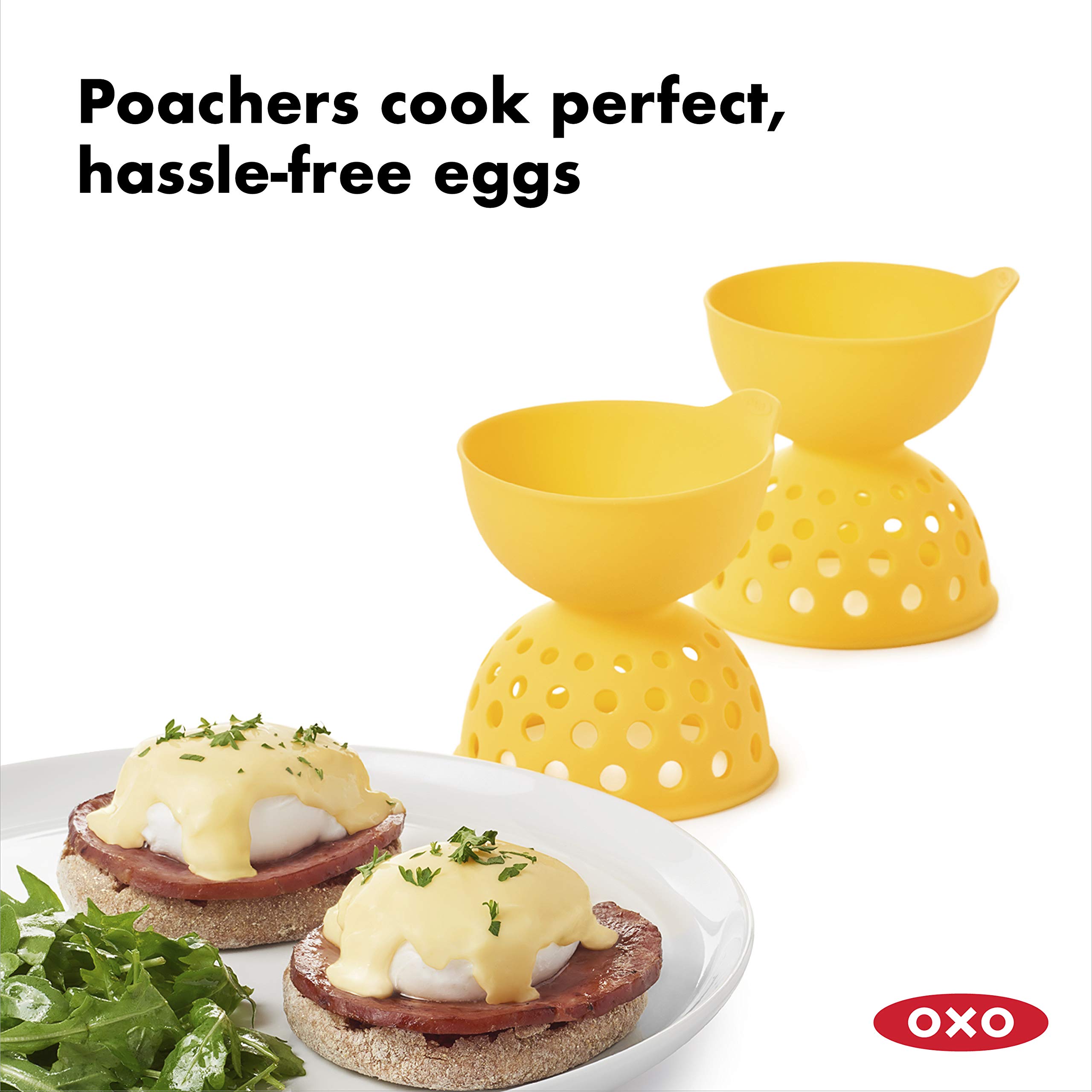 OXO Good Grips Silicone Egg Poachers Set of 2 - BPA-Free Non-Stick Egg Cooker for Perfect Poached Eggs - Ideal for Breakfast, Brunch & Meal Prep (Yellow)