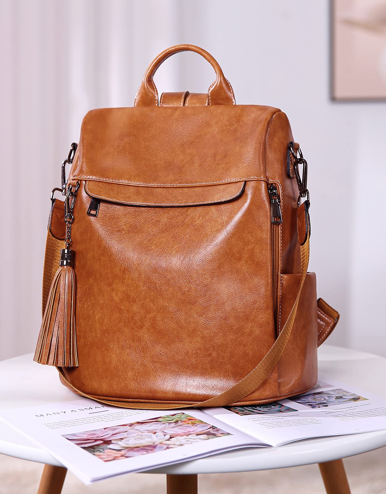 Telena Women's Anti-Theft PU Leather Backpack Purse with Tassel - Stylish Shoulder Bag for Travel, Work & Daily Use