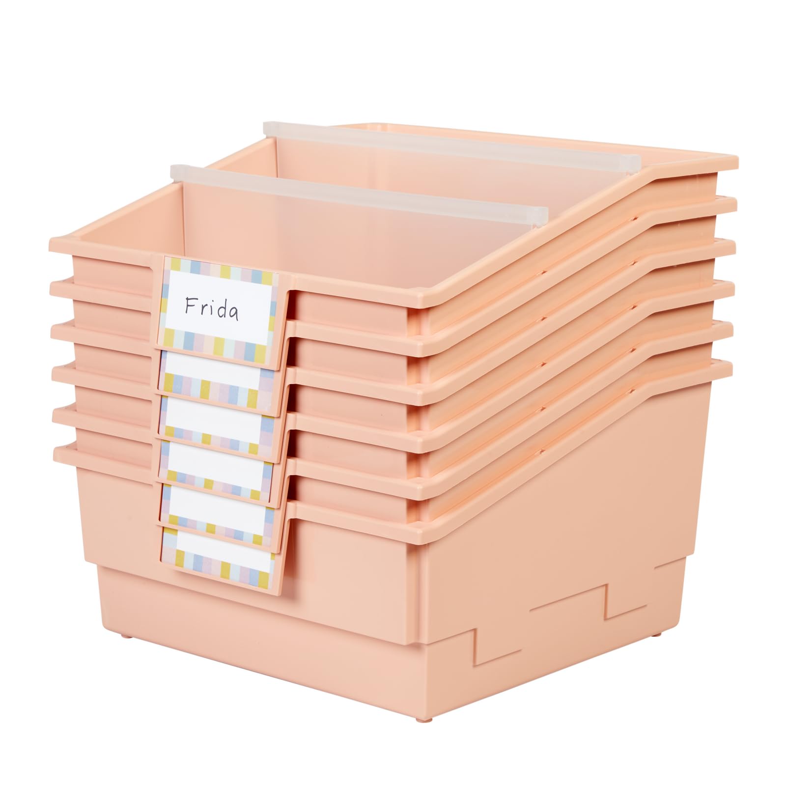 Really Good Stuff Picture Book Classroom Library Bins with Dividers - 6 Pack Peach - Durable Book Storage for Kids | Perfect for Classroom Organization, Homeschooling & Daycare Centers