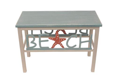 Weathered Grey Beach Bench with Starfish - 24 Inch Outdoor Patio Furniture for Coastal Decor, Garden, Porch, and Backyard Relaxation