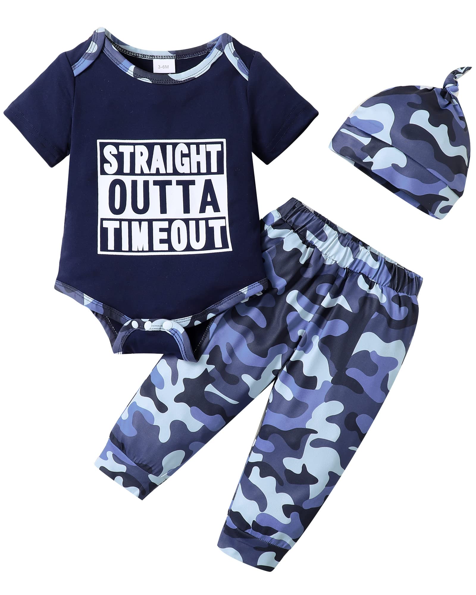 OLLUISNEO Baby Boy Clothes - Newborn Short Sleeve Romper & Camo Pants Set | Summer Infant Outfits for Boys | Perfect for Playdates, Outdoor Adventures & Photo Shoots