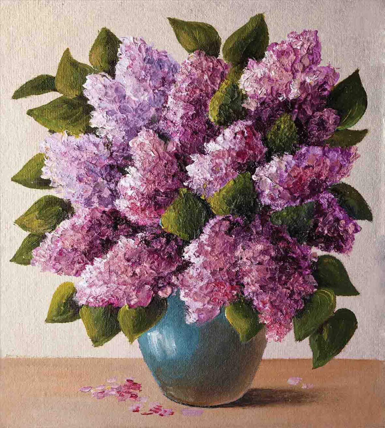 Ambesonne Floral Duvet Cover Set King Size - Oil Painting Spring Bouquet with Lilac Blossoms in Vase, 3-Piece Bedding Set with 2 Pillow Shams - Perfect for Spring Home Decor, Seasonal Nature Themed Bedroom Makeover