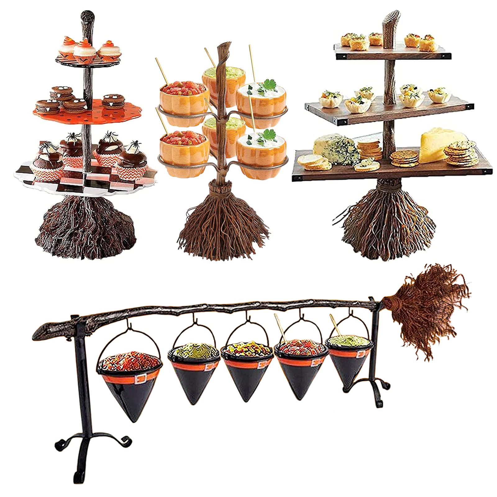 4-Piece Halloween Fruit Bowl Set - Creative 3-Tier Snack Basket & Pumpkin Platter for Desserts, Cakes, Party Decor - Perfect for Holiday Gatherings, Halloween Parties & Home Decor