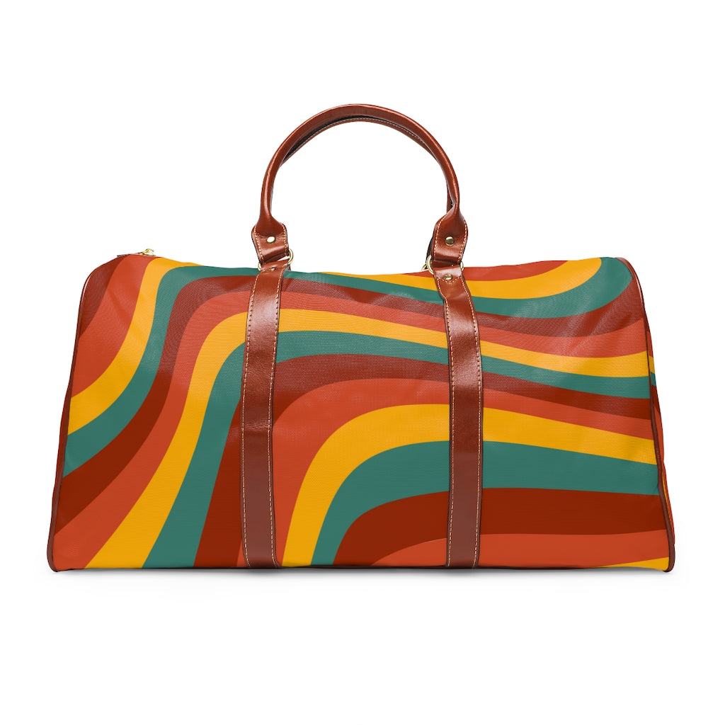 Vintage Rainbow Wave Overnight Bag - Waterproof Travel Duffel Bag for Women & Men, Faux Leather Weekender with Adjustable Strap - Perfect for Gym, Beach Trips & Weekend Getaways