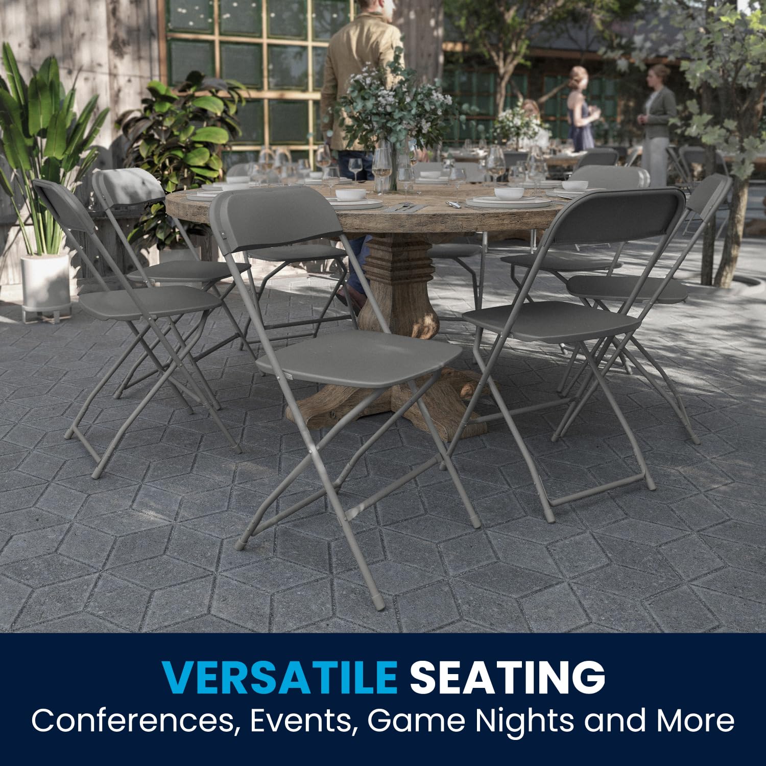 Flash Furniture Hercules Series 4-Pack Grey Plastic Folding Chairs - 650LB Weight Capacity - Lightweight & Comfortable Event Seating for Parties, Weddings, and Outdoor Gatherings