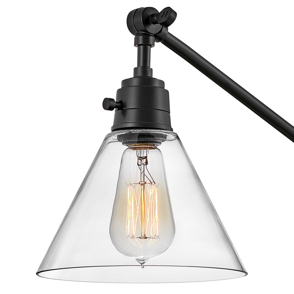 Hinkley Arti 3690BK-CL Medium Articulating Single Light Wall Sconce with On/Off Switch - Black Clear Glass Shade, Adjustable Arm & Removable Fabric Cord - Perfect for Bedroom, Hallway or Entryway Lighting