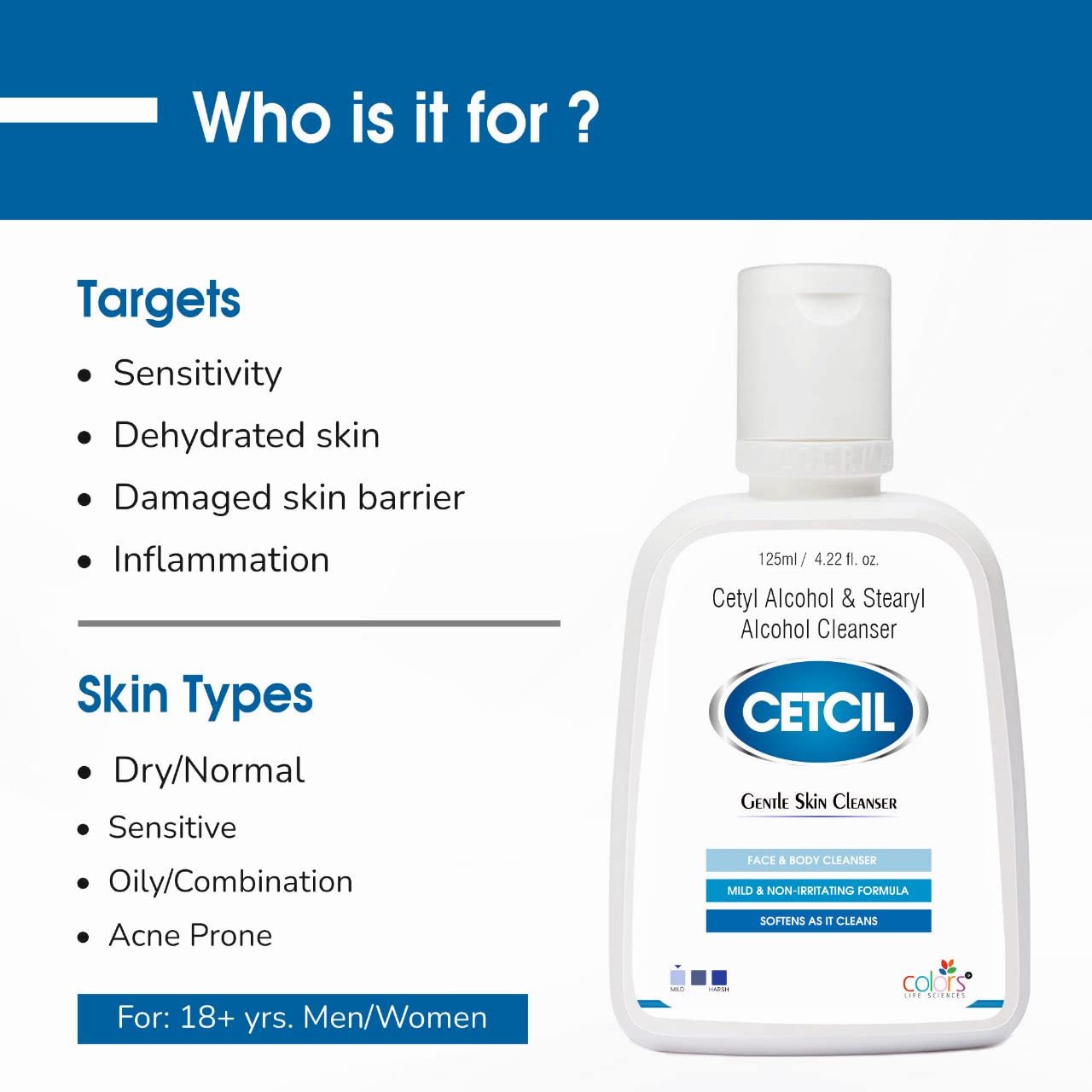 Cetcil Gentle Skin Cleanser for Face & Body - Oil Control & Moisturizing with Cetyl & Stearyl Alcohol - Softens & Brightens Skin - 125ml - Ideal for Daily Cleansing, Sensitive Skin Care & Glowing Complexion