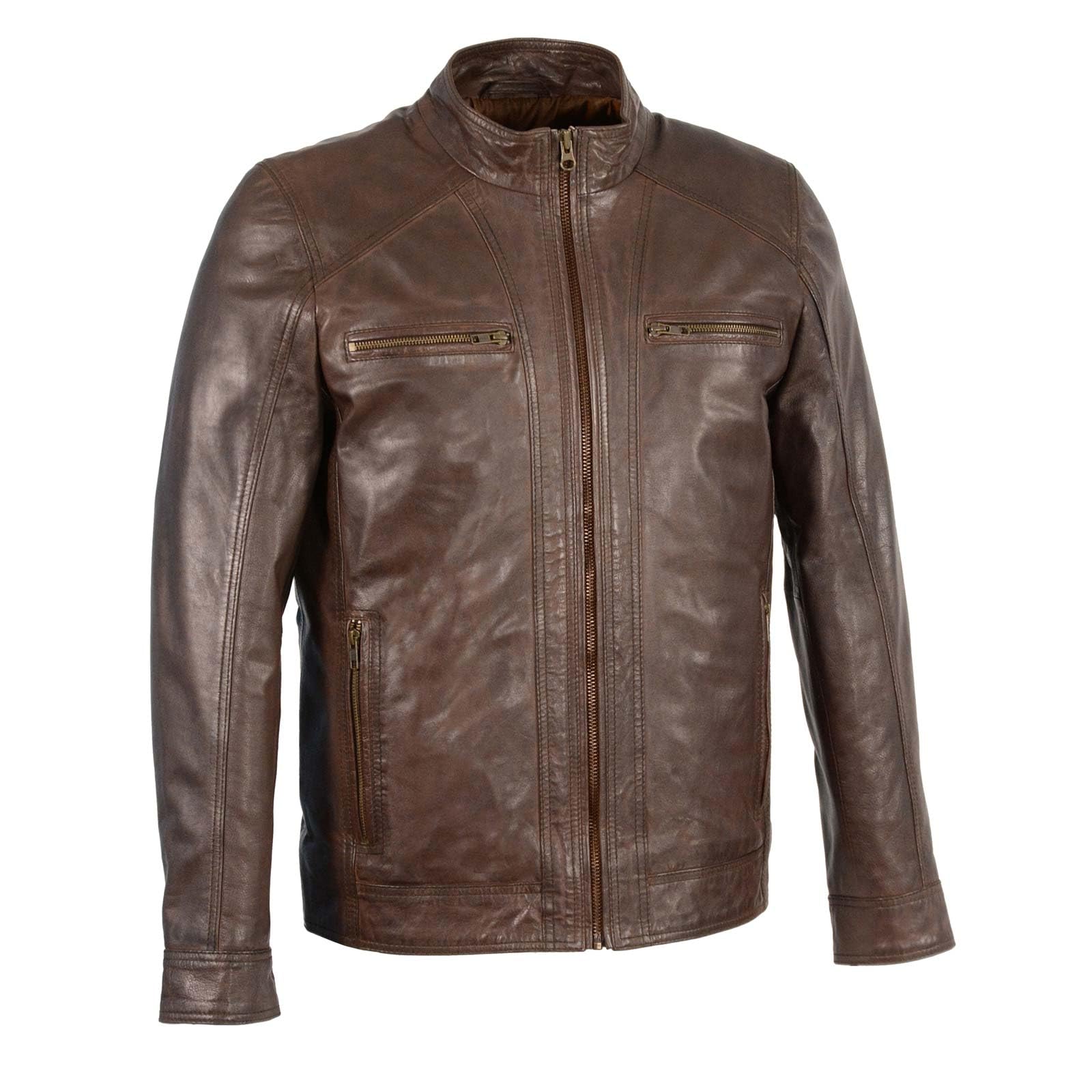 Milwaukee Leather Men's Saddle Brown Lambskin Motorcycle Jacket SFM1860 | Premium Fashion Biker Jacket for Riding & Casual Wear