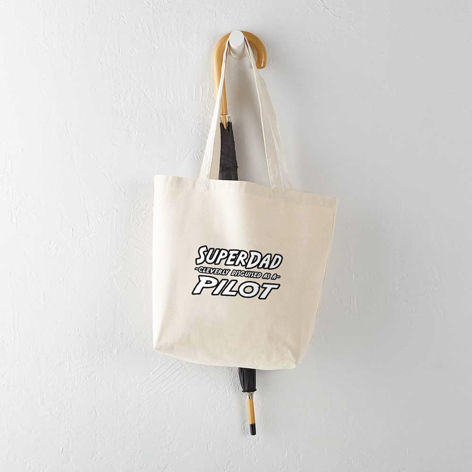 Superdad Pilot Tote Bag - Natural Canvas Reusable Shopping Bag for Men | Perfect for Groceries, Work Commute & Travel | Durable Eco-Friendly Gift for Father's Day
