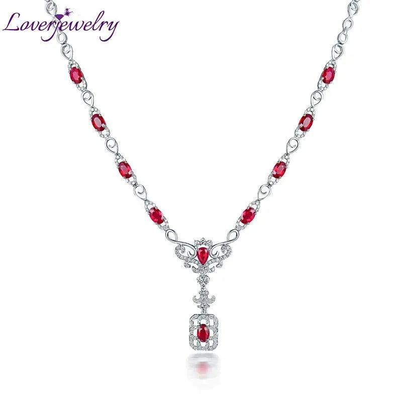 Luxury 18K White Gold Ruby Diamond Necklace for Women - Elegant Party Jewelry, Perfect Christmas Gift for Wife & Special Occasions