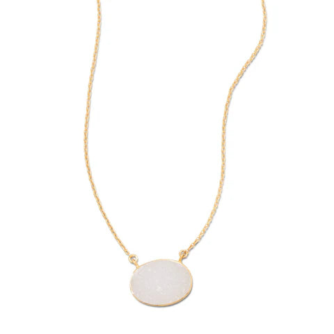 14K Gold Plated White Druzy Necklace for Women - 16 + 2 Inch Adjustable Length, Elegant Layering Jewelry for Party, Wedding & Everyday Wear