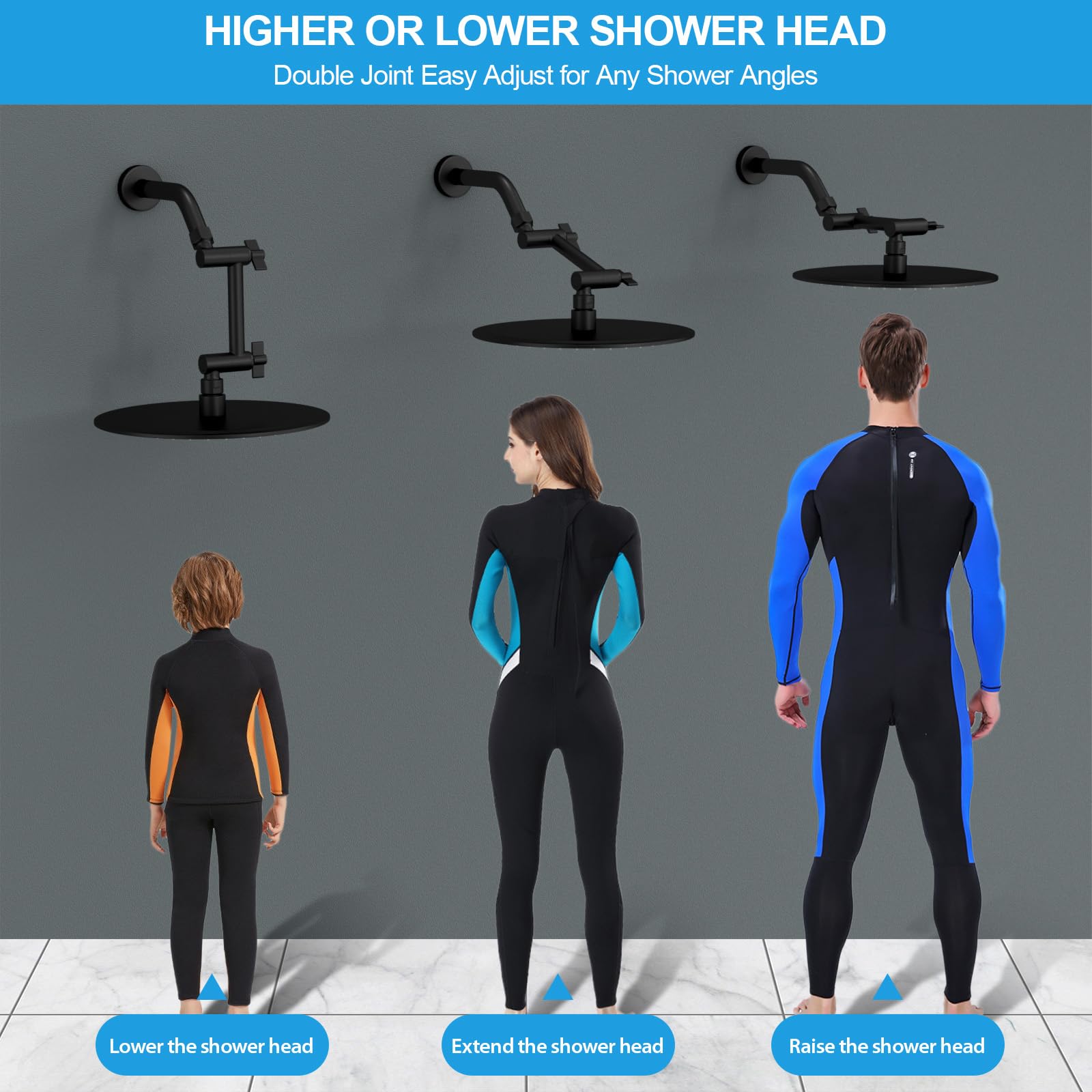 Lordear 4 Inch Black Shower Extension Arm - Adjustable Height & Angle Stainless Steel Shower Head Extender with Universal Connection for Rain Shower | Perfect for Bathroom Renovation & Spa-Like Shower Experience