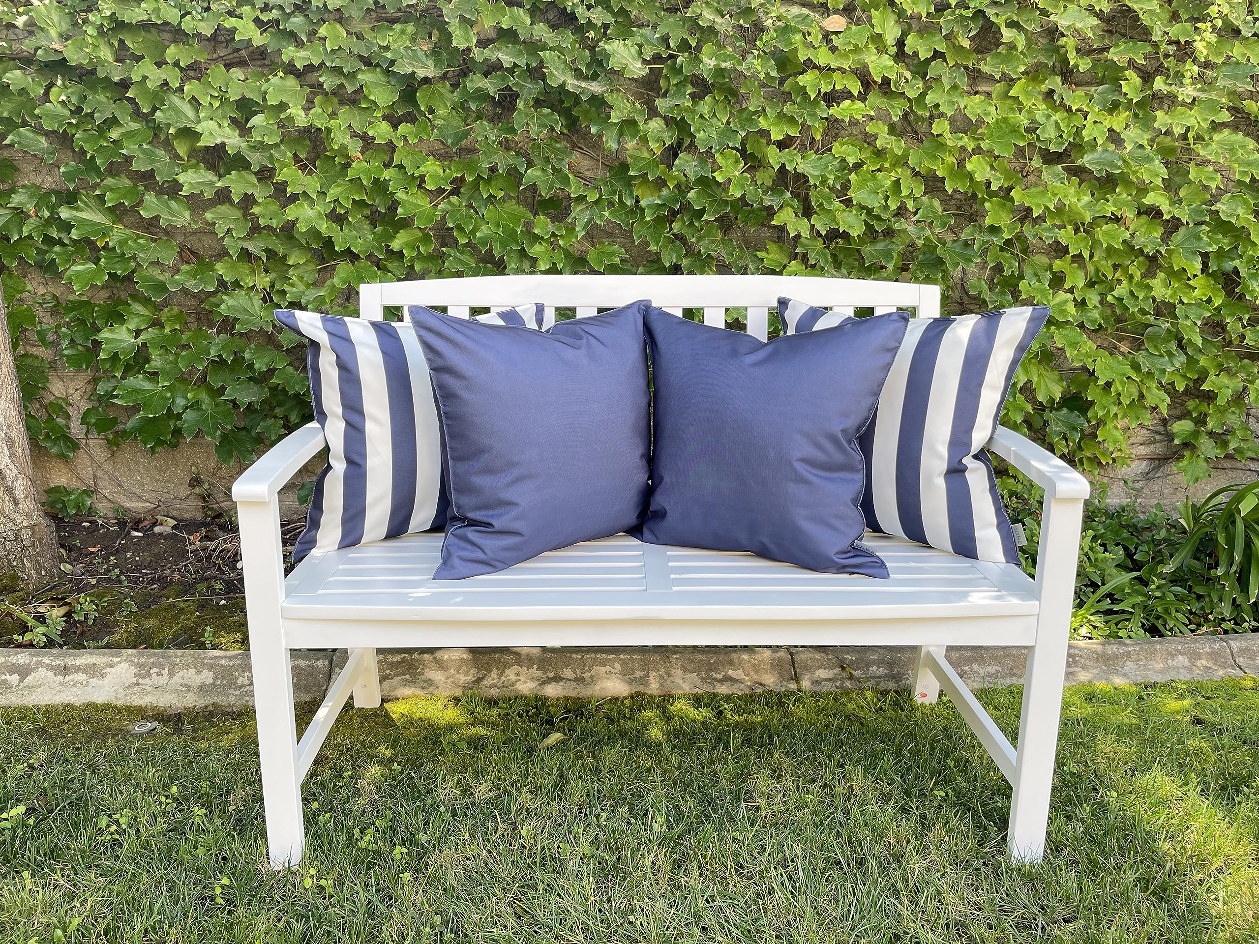 2 Pack Waterproof Navy Blue Striped Outdoor Throw Pillow Covers 20x20 Inch - Decorative Square Cushion Covers for Patio Furniture, Sofa & Garden (Polar Night Design) - Perfect for Outdoor Decor, Backyard & Poolside Relaxation