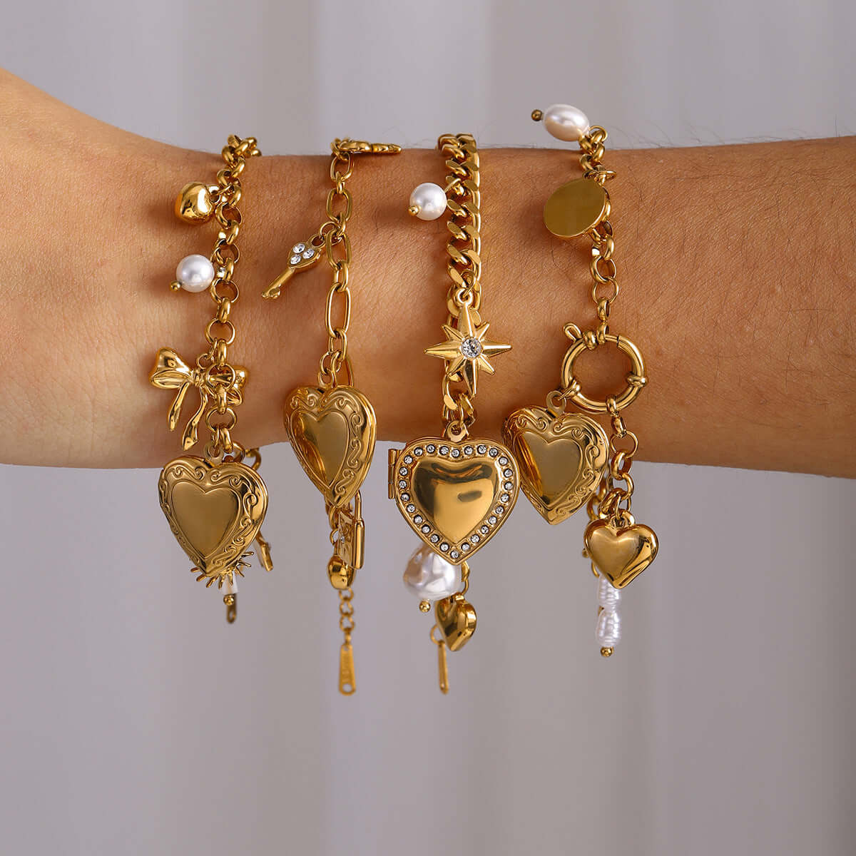Bow Heart Locket Bracelet with Charm - Elegant Jewelry Gift for Women | JDB9014 | Perfect for Valentine's Day, Anniversary & Romantic Occasions