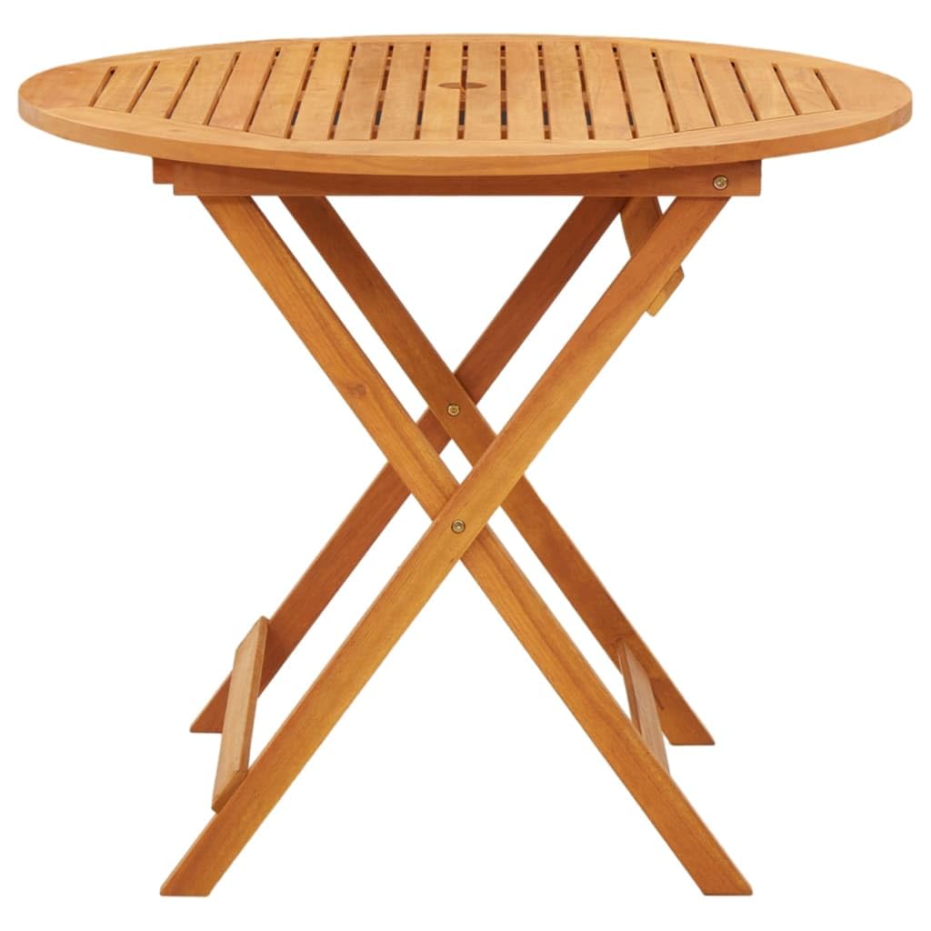 vidaXL Brown Solid Eucalyptus Wood Folding Patio Dining Table with Umbrella Hole - 35.4